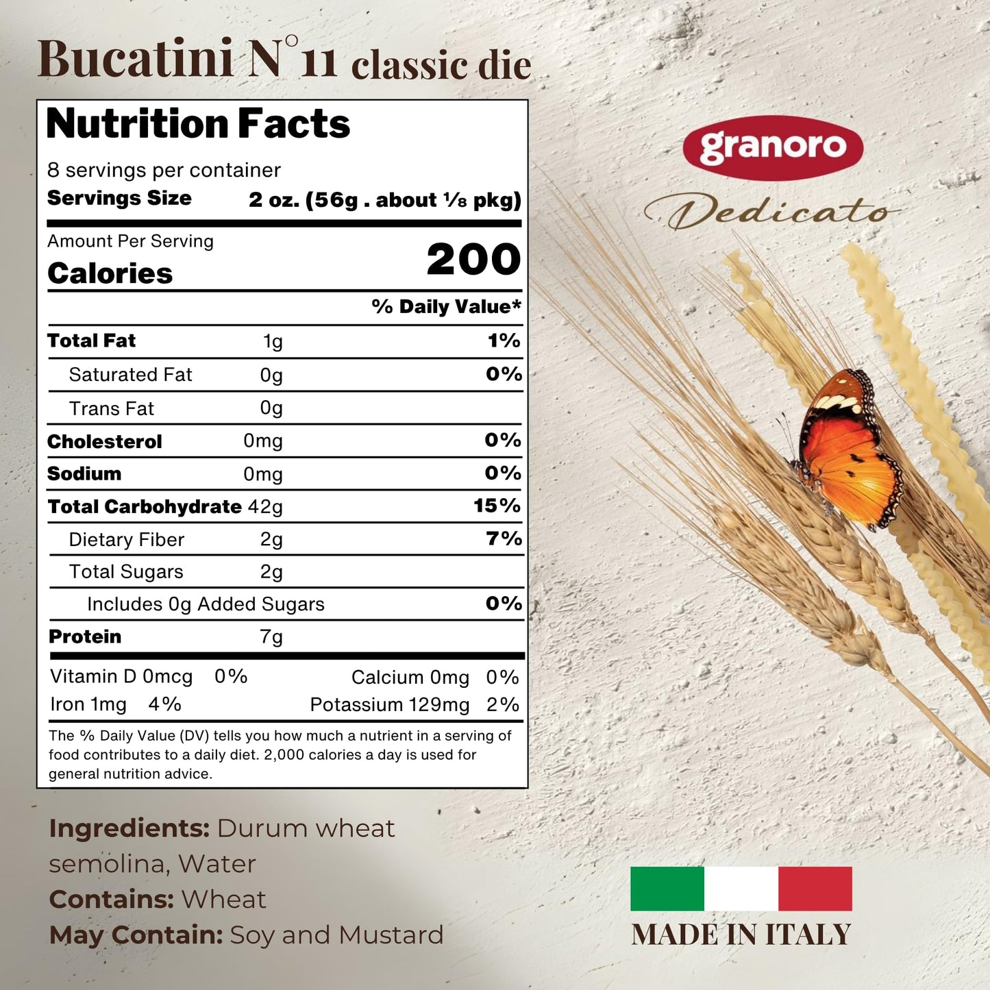 Granoro Dedicato Bucatini #11 - Authentic Italian Pasta, Made from 100% Puglia Durum Wheat Semolina, Non-GMO, Vegan, 1 lb Bags (Pack of 2)