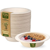 GUSTO 100% Compostable 16 oz. Heavy-Duty Paper Bowls [125 Pack] Eco-Friendly Disposable Sugarcane - Kraft……