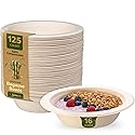GUSTO 100% Compostable 16 oz. Heavy-Duty Paper Bowls [125 Pack] Eco-Friendly Disposable Sugarcane - Kraft……