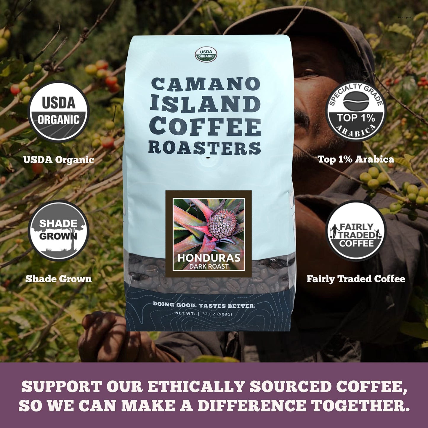 Camano Island Coffee Roasters Roasters Honduras Dark Roast, Ground 2lb, Fresh Small Batch Roasted, USDA Organic, Fairly Traded, Shade Grown Top 1%