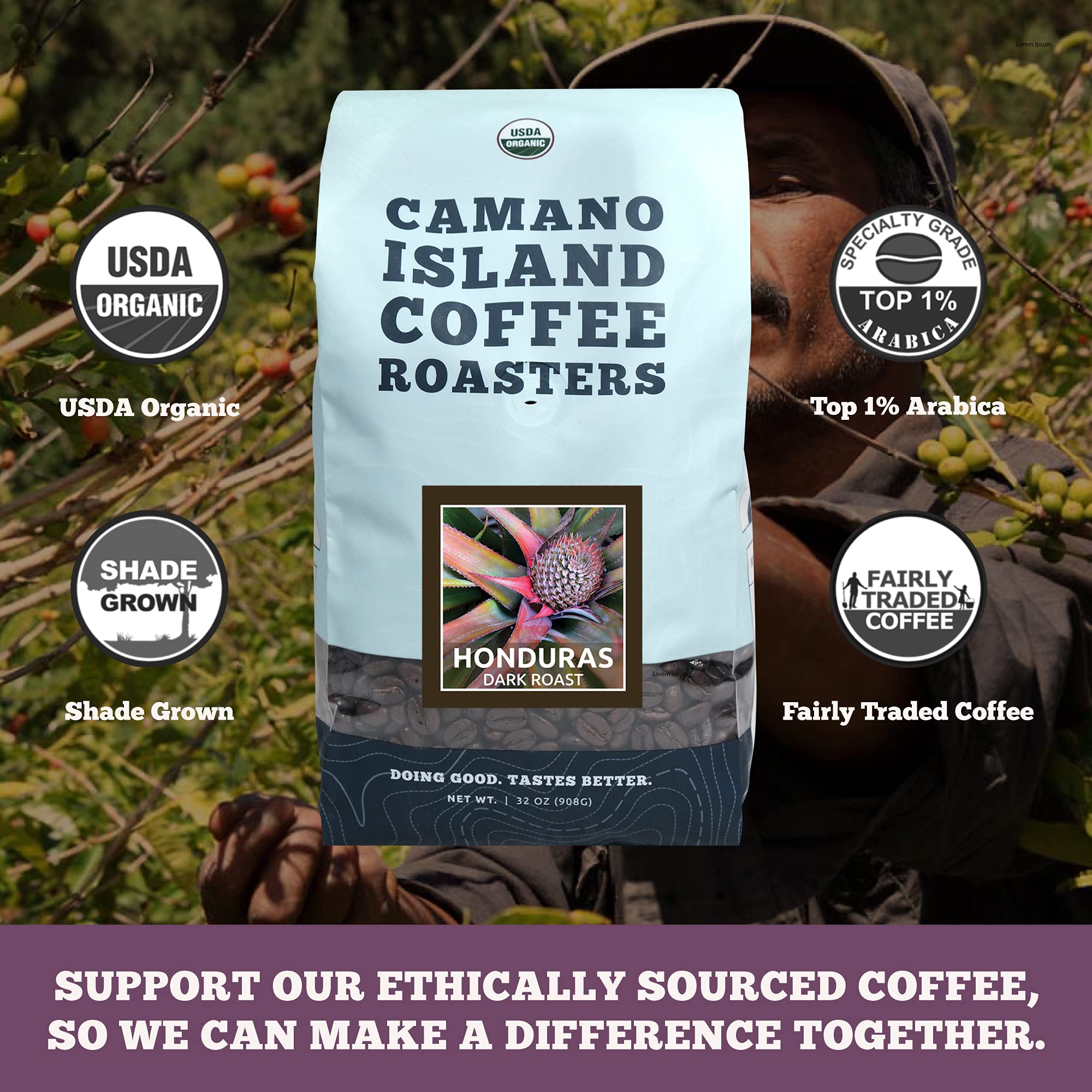 Camano Island Coffee Roasters Roasters Honduras Dark Roast, Ground 2lb, Fresh Small Batch Roasted, USDA Organic, Fairly Traded, Shade Grown Top 1%