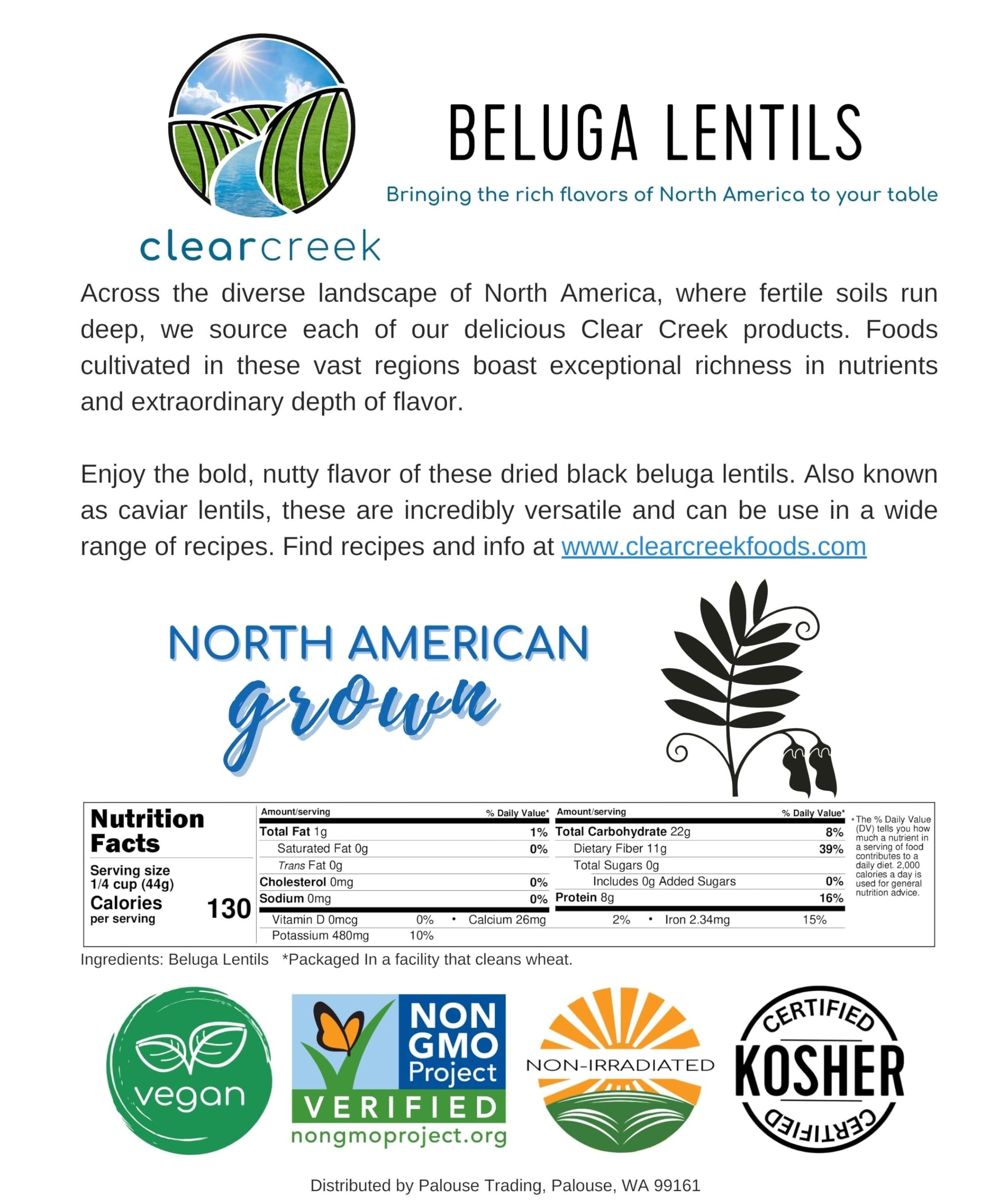 CLEAR CREEK Black Lentils | Caviar or Beluga Lentils | 25 lbs | Project Non-GMO Verified | Kosher | Vegan | Non-Irradiated