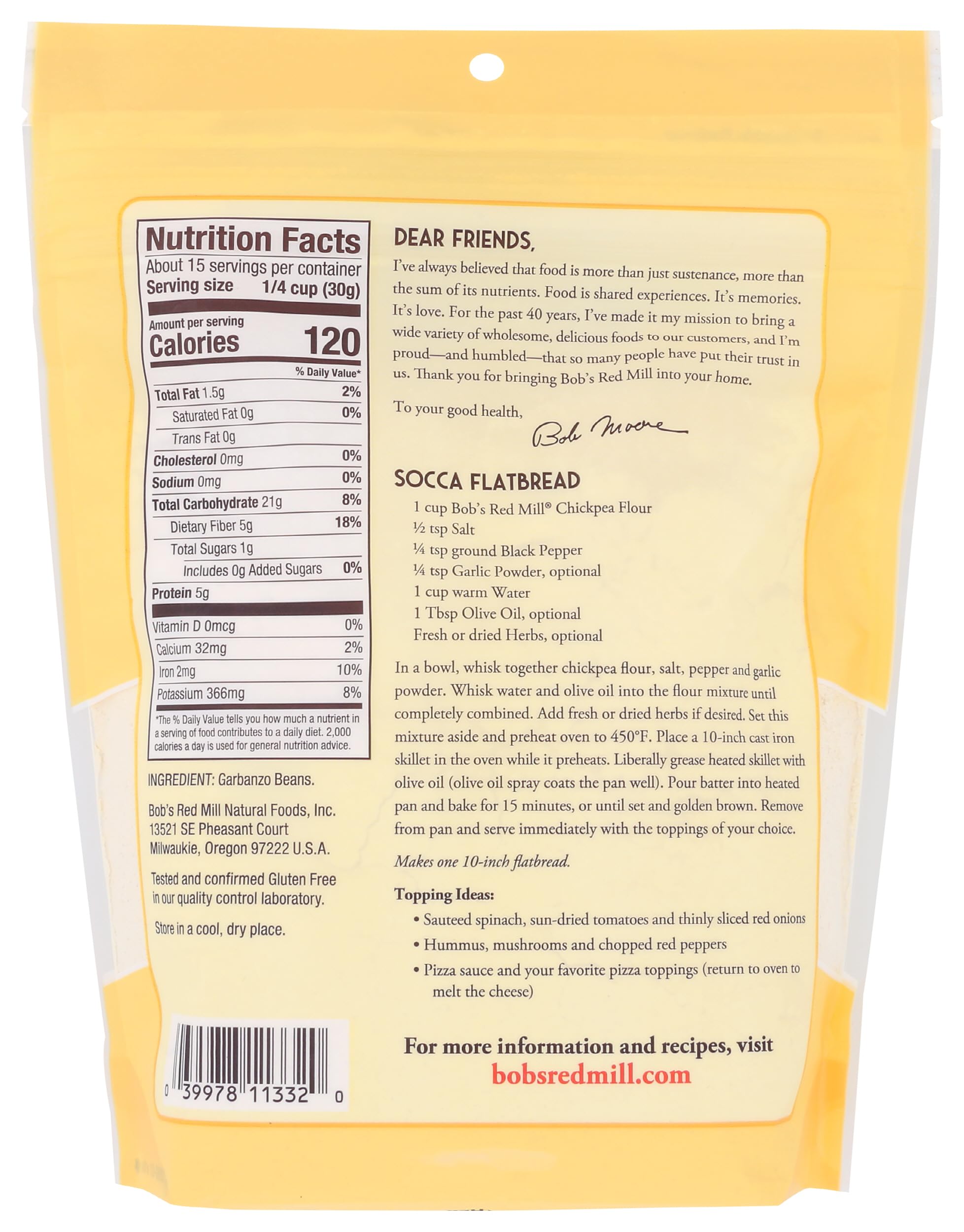Bob's Red Mill Chickpea Flour, 16oz (Pack of 1) - Non GMO, Gluten Free, Vegan, Keto Friendly Friendly, Kosher