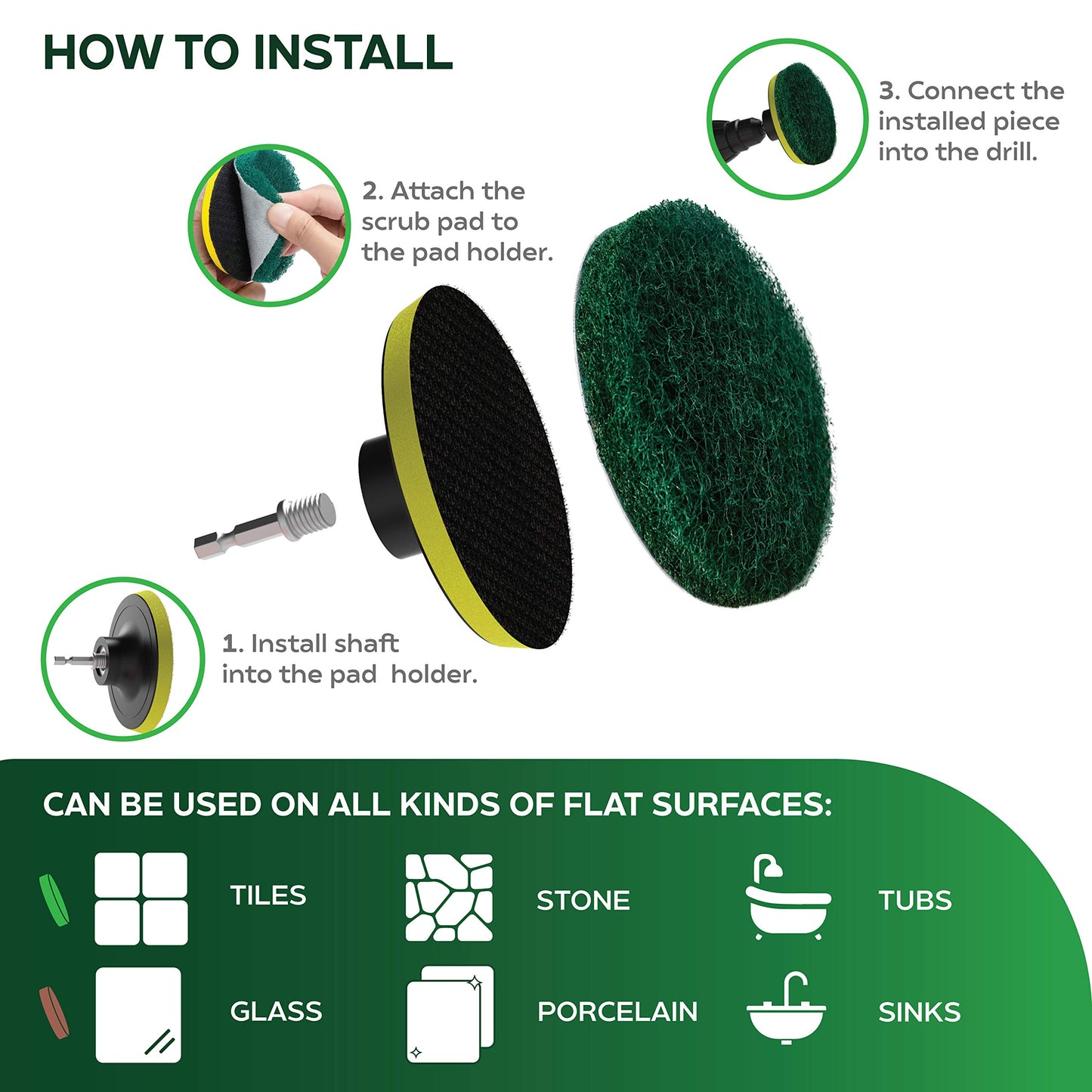 SCRUBIT Drill Brush Power Scouring Pads - Heavy Duty Tub and Tile Cleaner - Drill Scrubber Brush kit Includes Drill Attachment, 3 Red, 3 Stiff Green