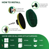 SCRUBIT Drill Brush Power Scouring Pads - Heavy Duty Tub and Tile Cleaner - Drill Scrubber Brush kit Includes Drill Attachment, 3 Red, 3 Stiff Green