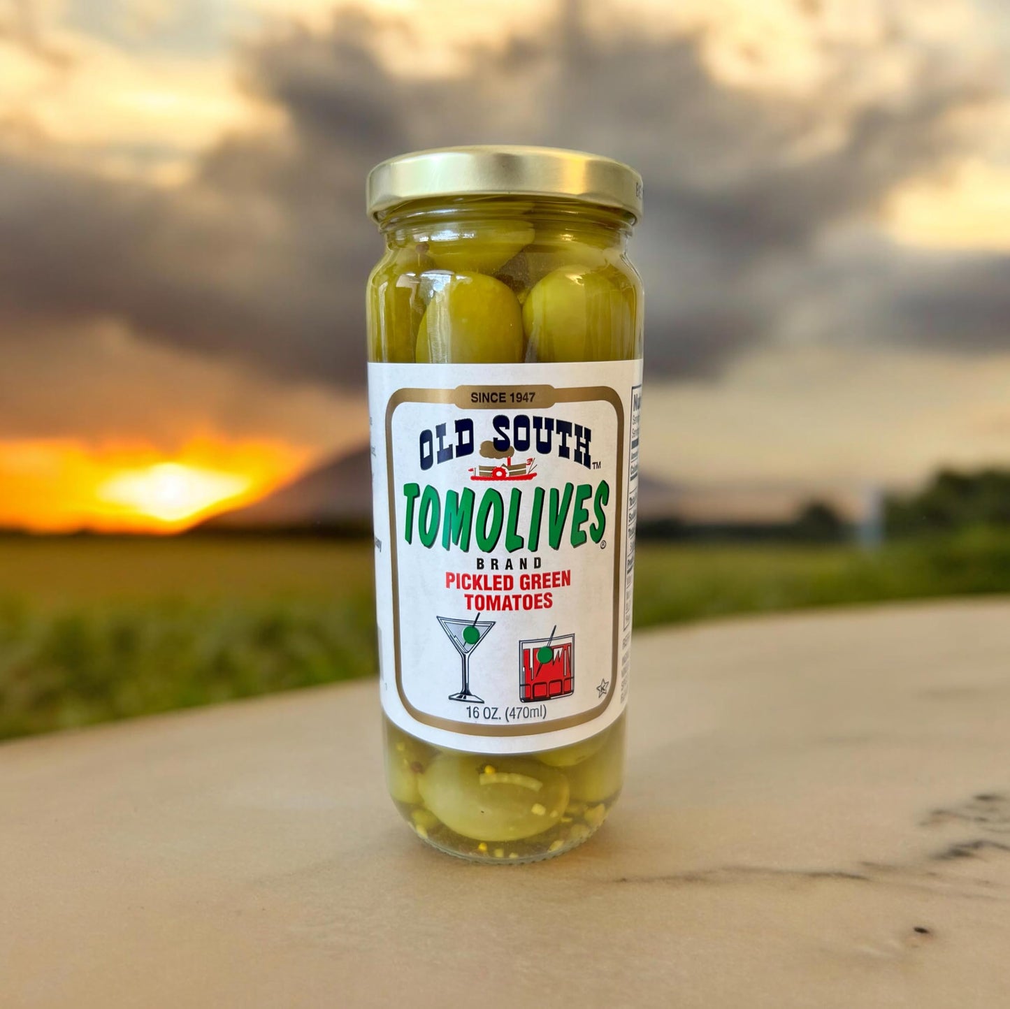 Old South Tomolives Pickled Green Tomatoes (2 Pack, 16 oz each) bundled with 4 count Lara's Gourmet Passion coasters