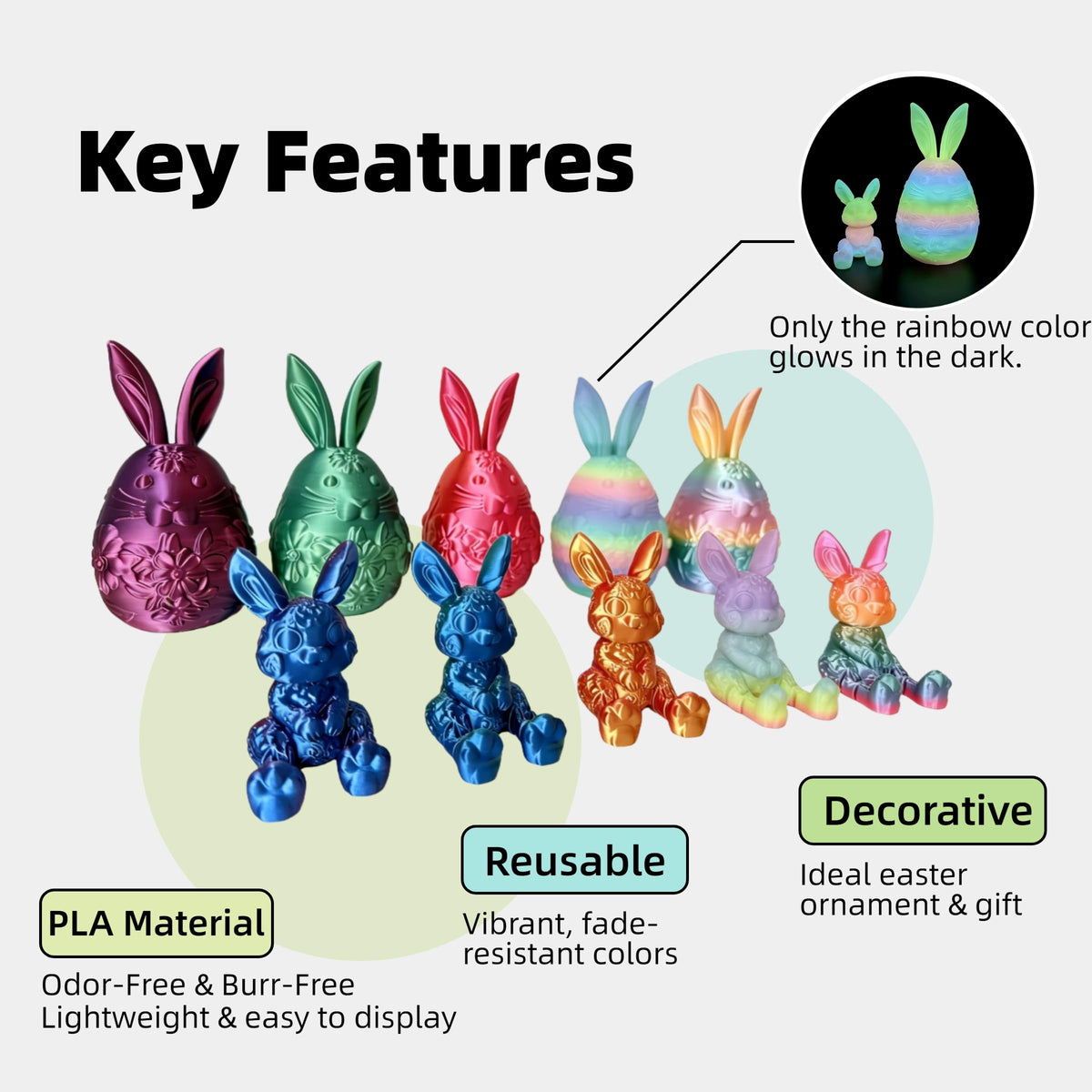 JimZePong 3D Printed Easter Eggs with Bunny Inside, Prefilled Easter Bunny Egg Alternative, 3D Printed Articulated Rabbit Surprise Egg for Easter