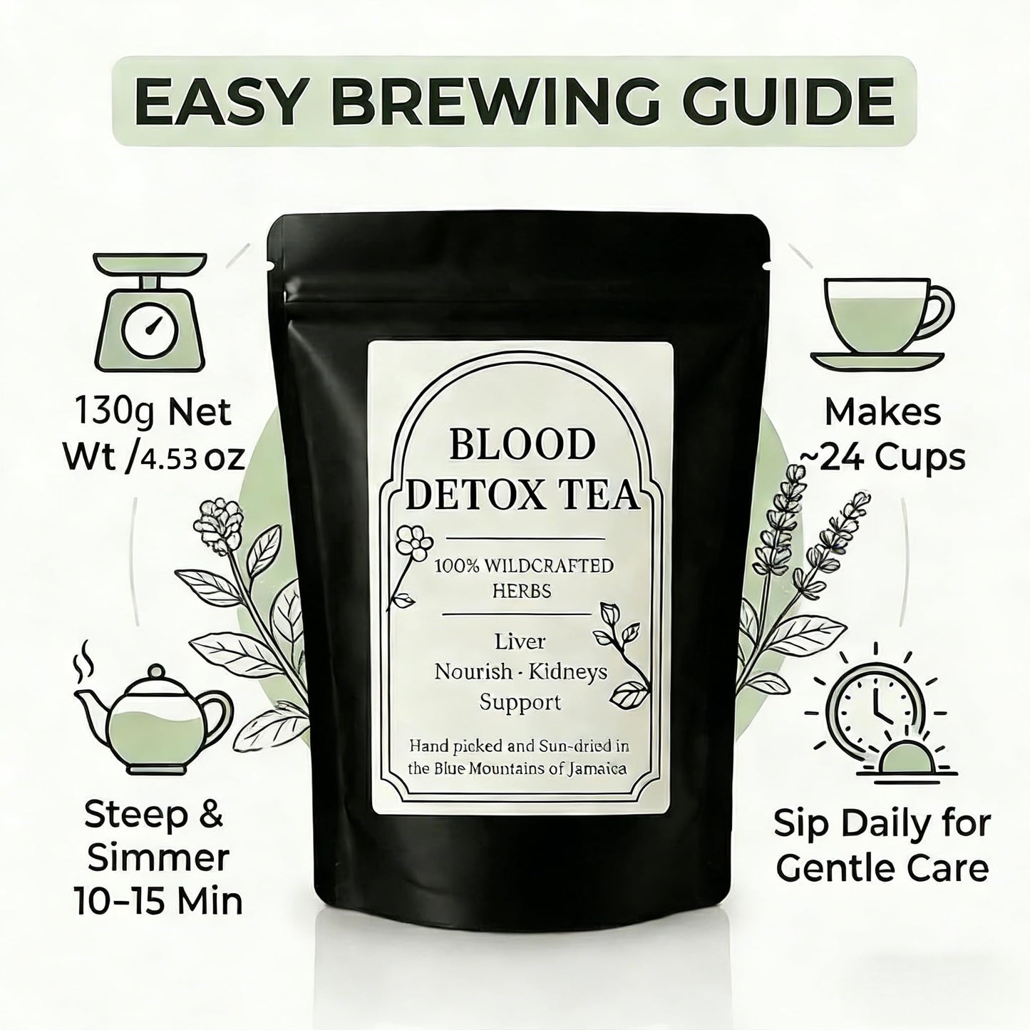 Blood Detox Tea Jamaica, Blood Detox Tea From Jamaica, Rich in Cinnamon, Flower Flagweed, Burdock Root and Wild Cinnamon Leaves, 100% Natural Wild