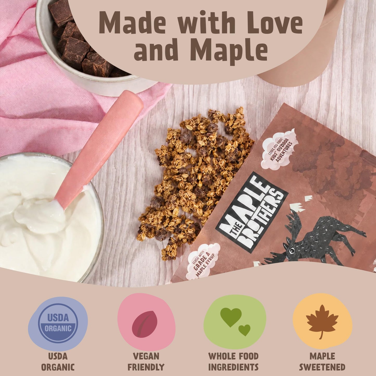 The Maple Brothers Chocolate & Maple Granola - Organic, Vegan, Gluten-Free, Non-GMO, Whole-Grain Oats with Organic Chocolate & Grade A Maple Syrup