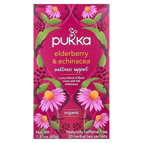 Pukka Elderberry & Echinacea Organic Herbal Tea, Perfect for Wellness Support, Caffeine Free, 20 Total Tea Bags