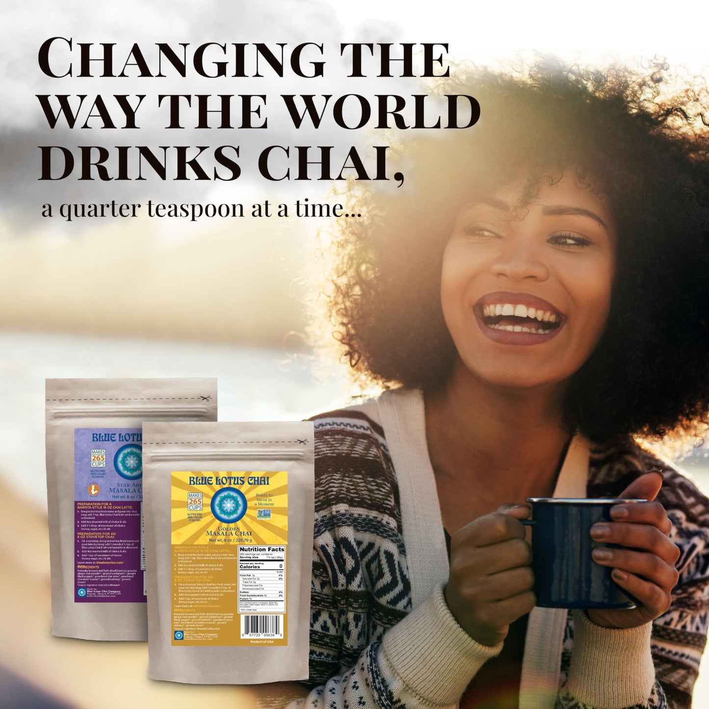 Blue Lotus Chai - Traditional Masala Chai - Makes 265 Cups - Just Add Hot Water, No Steeping, No Gluten - 8 Ounce Masala Spiced Chai Powder