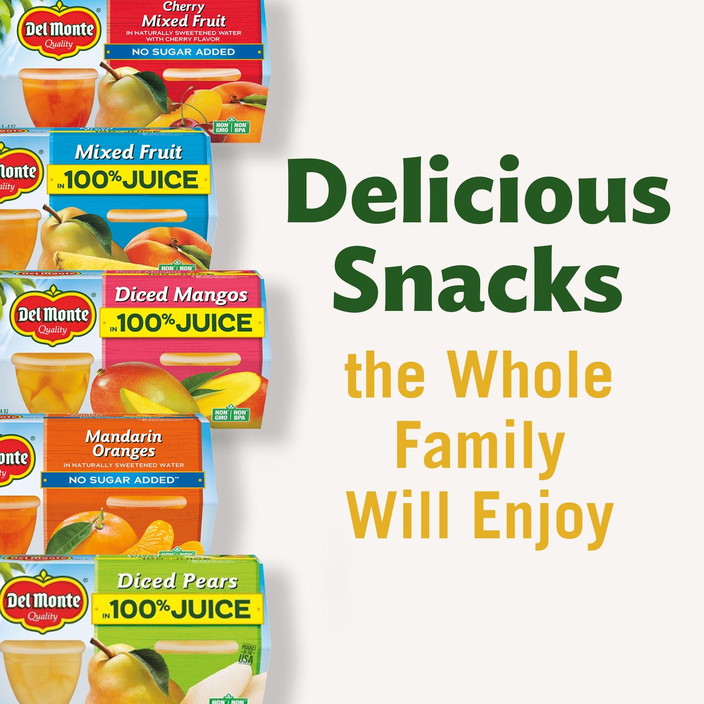 DEL MONTE FRUIT CUP Snacks, Family Pack, No Sugar Added, 12-Pack, 4 oz
