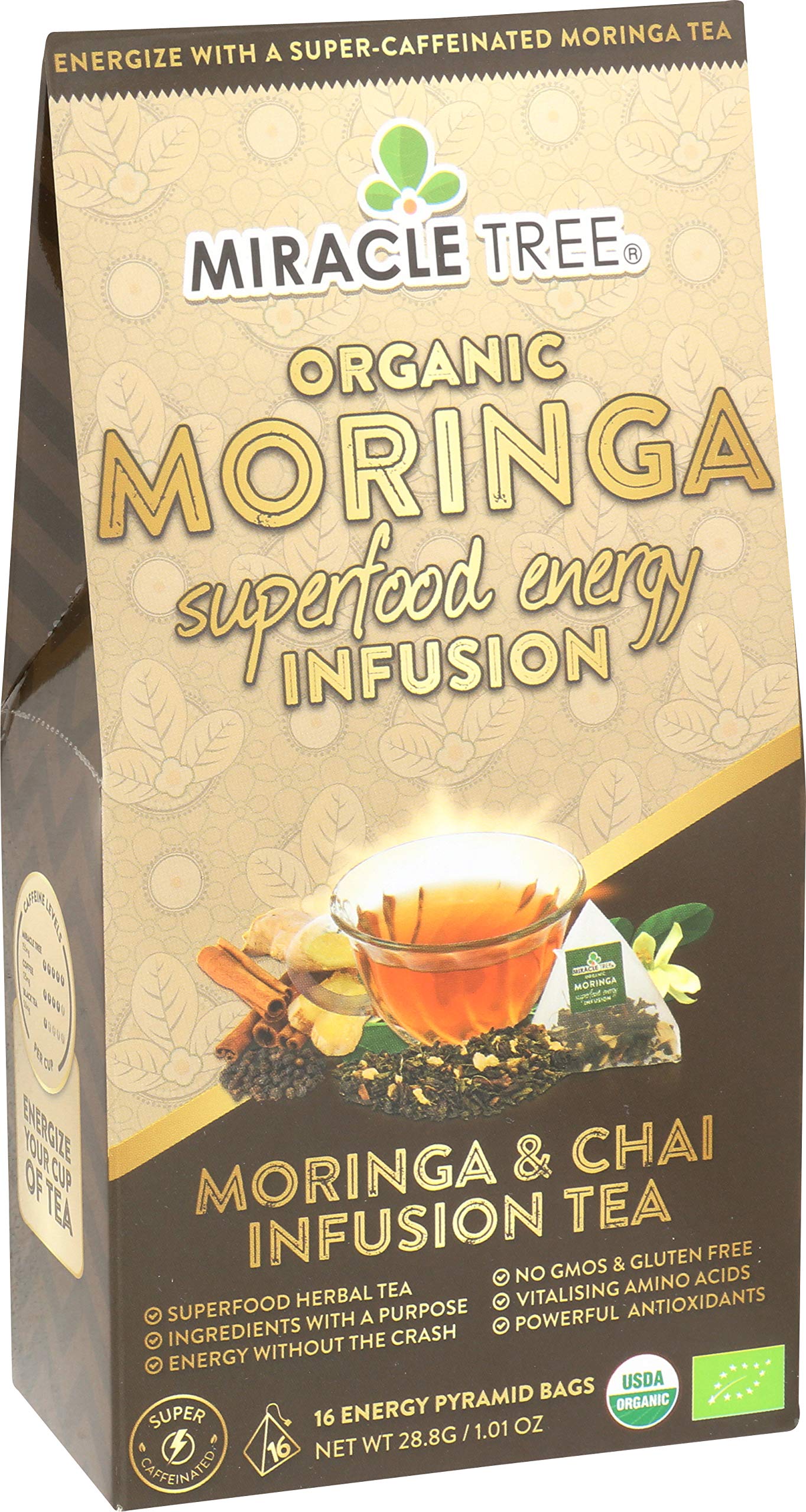 Miracle Tree's Energizing Moringa Infusion - Chai | Super Caffeinated Blend | Healthy Coffee Alternative, Perfect for Focus | Organic Certified