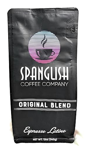 Spanglish Espresso, Latino Style Coffee, Medium-Dark Roast, Roasted in small batches, bold intense flavors, All-Natural,12 Ounce (Whole Bean)