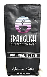 Spanglish Espresso, Latino Style Coffee, Medium-Dark Roast, Roasted in small batches, bold intense flavors, All-Natural,12 Ounce (Whole Bean)
