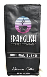 Spanglish Espresso, Latino Style Coffee, Medium-Dark Roast, Roasted in small batches, bold intense flavors, All-Natural,12 Ounce (Whole Bean)