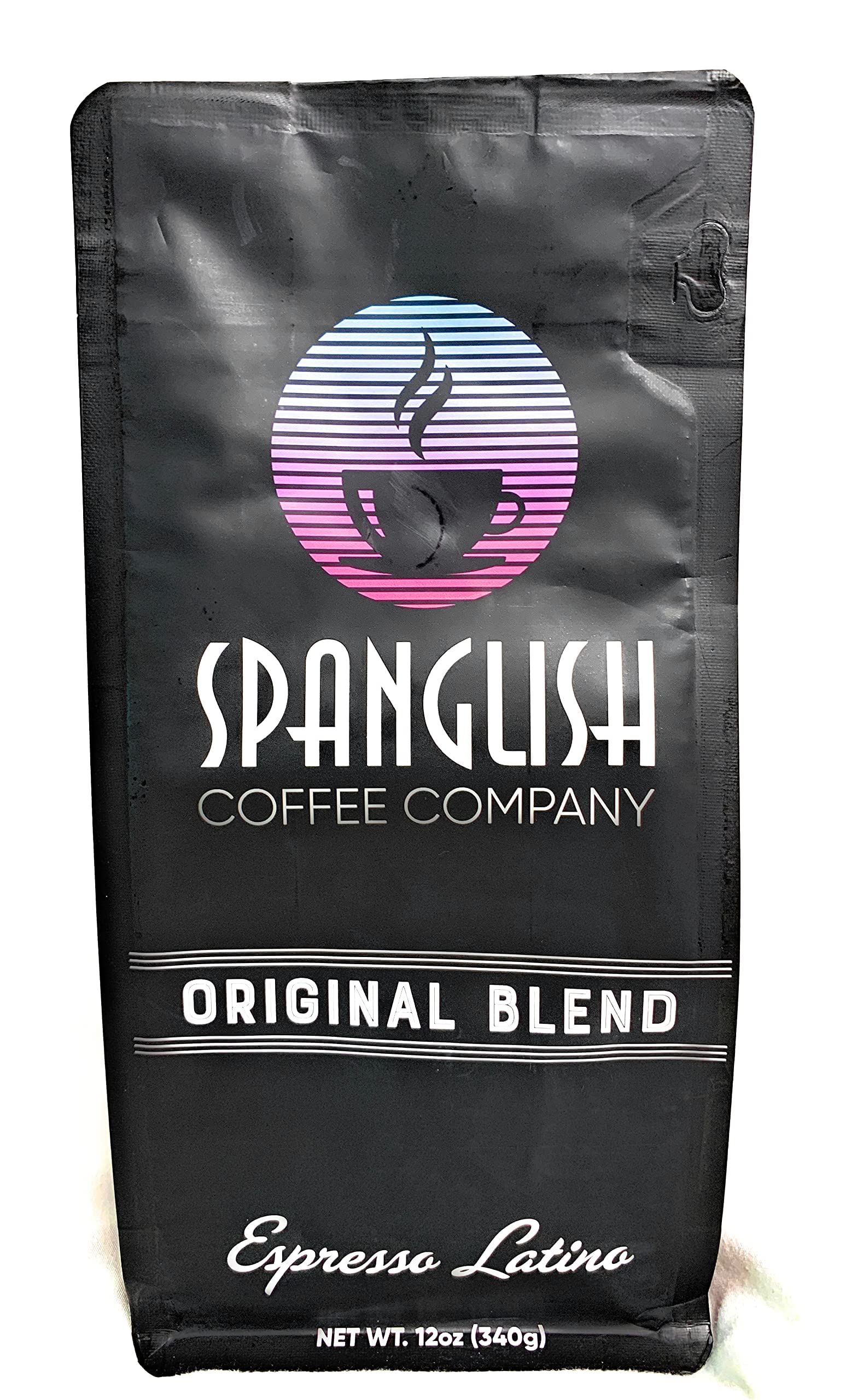 Spanglish Espresso, Latino Style Coffee, Medium-Dark Roast, Roasted in small batches, bold intense flavors, All-Natural,12 Ounce (Whole Bean)