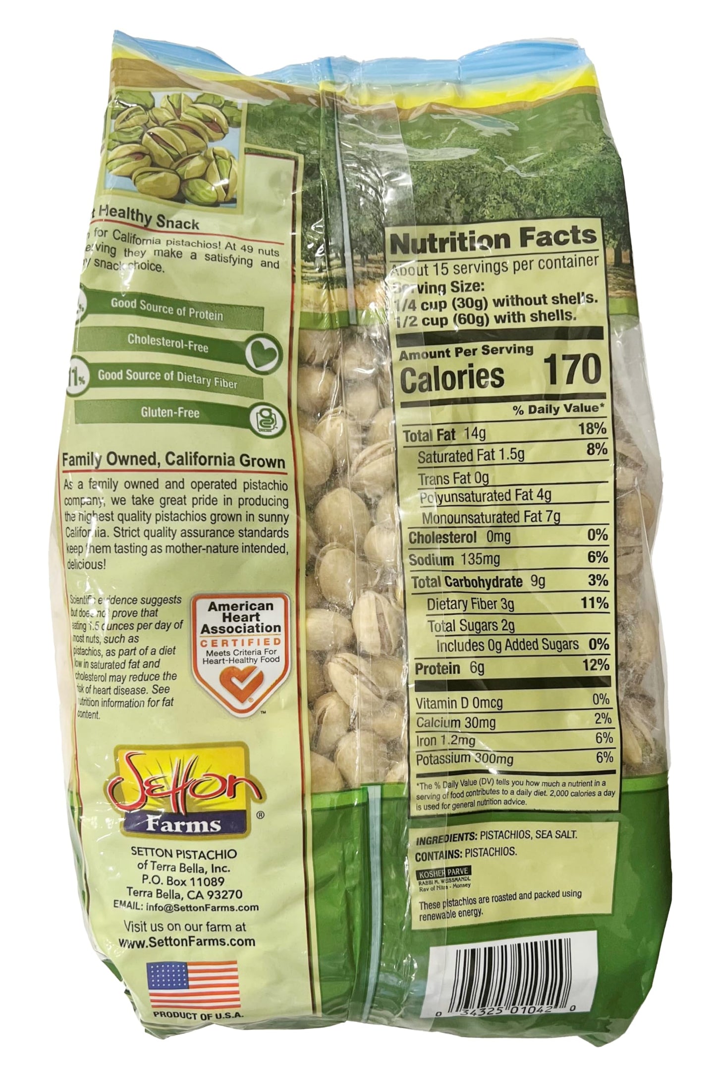 Setton Farms Roasted and Salted Premium California Pistachios 2lb Bag Certified NonGMO Gluten Free Vegan & Kosher, Dry Roasted With Sea Salt, 32 Oz