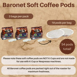 Baronet Coffee Pods [Organic Small Village-54 Pods] Single Cup Use Like Senseo - 3 Bags of 18 Single Serve 8 Gram, Regular Strength, Medium Roast
