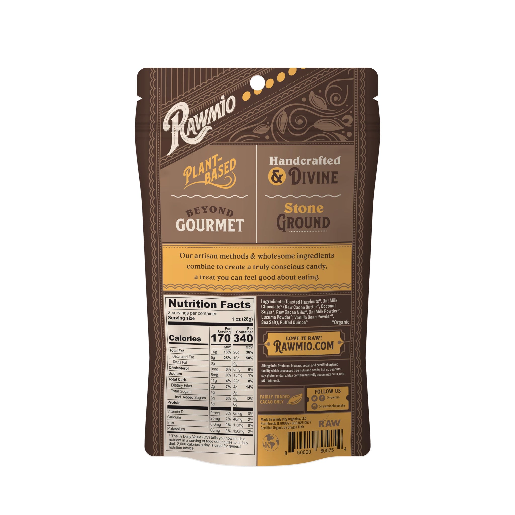 Rawmio Oat Milk Chocolate Covered Toasted Hazelnuts - Organic, Raw, Vegan, Gluten-Free - 2 Packs, 2 oz.