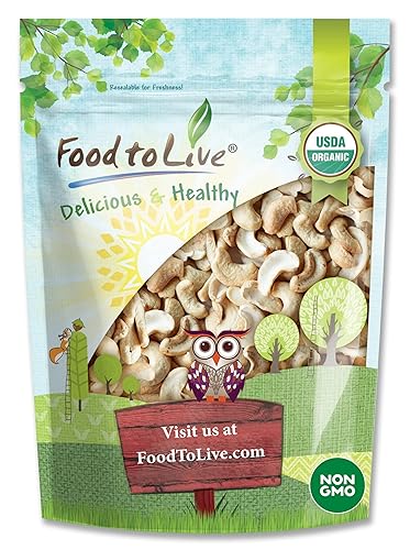 Food to Live Organic Cashew Pieces, 4 Pounds - Non-GMO, Kosher, Vegan, Unsalted, Unroasted, Bulk