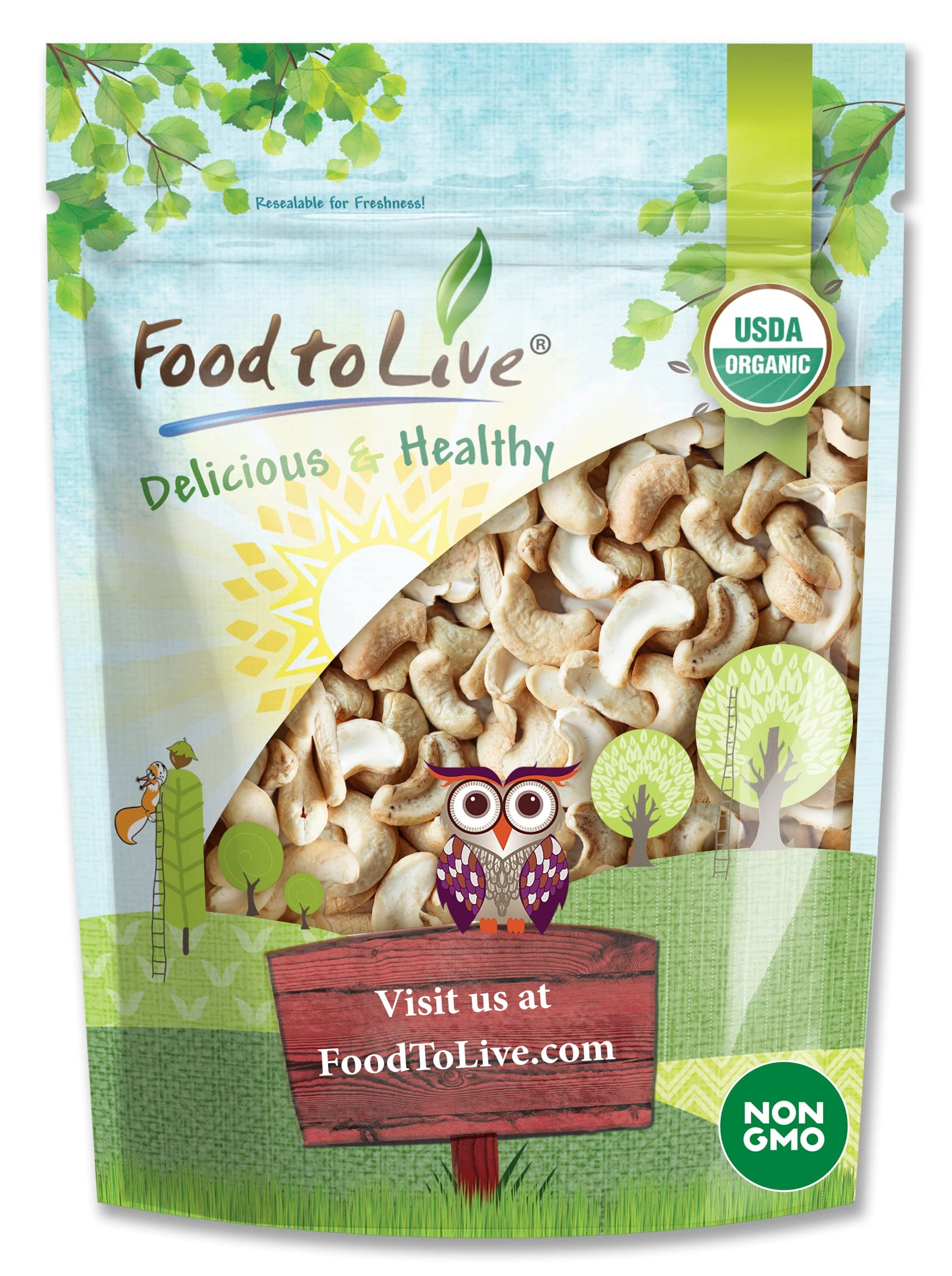 Food to Live Organic Cashew Pieces, 4 Pounds - Non-GMO, Kosher, Vegan, Unsalted, Unroasted, Bulk
