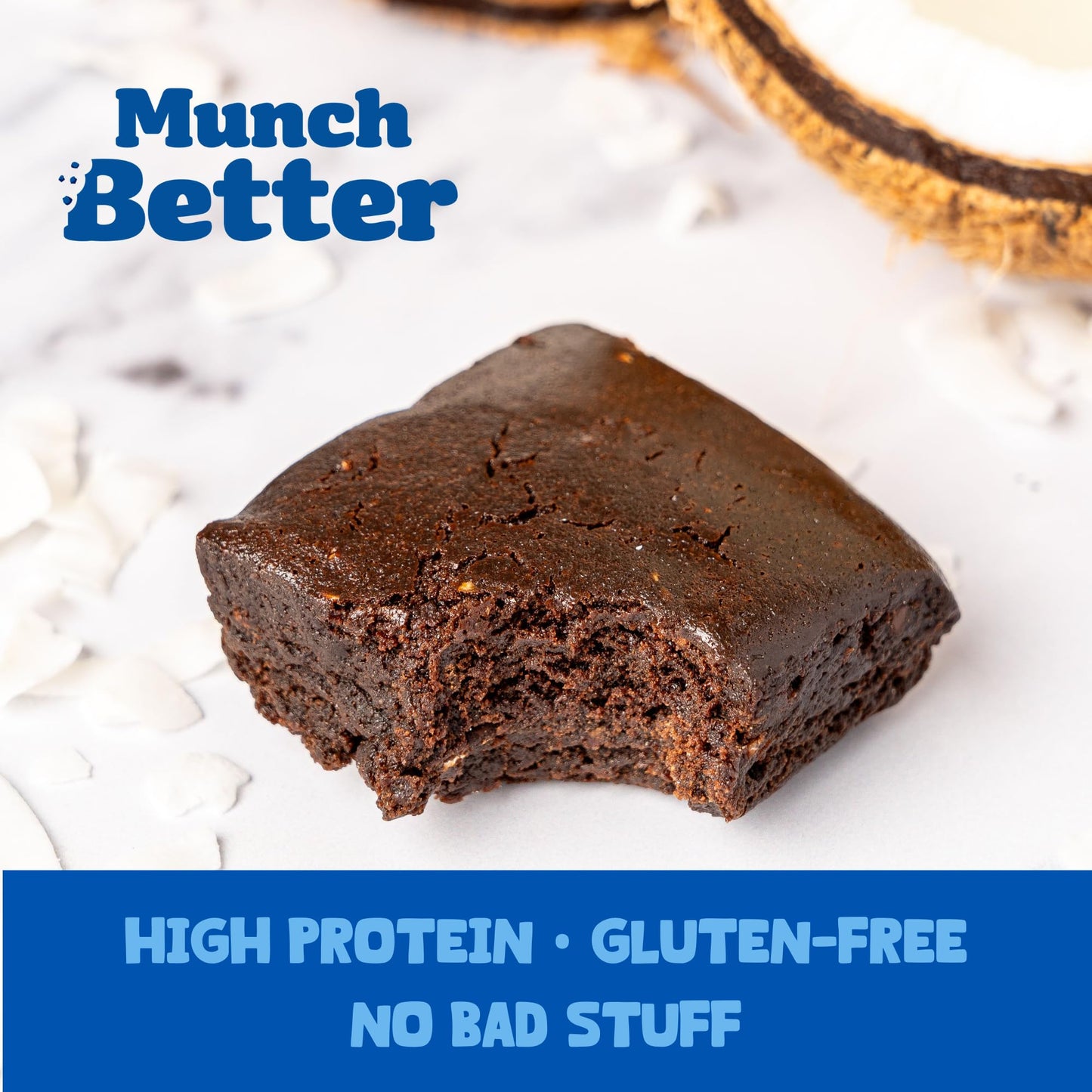 Munch Better Coconut Protein Brownies - 26g Protein, Dairy-Free, Gluten-Free, Low Sugar, 15g Collagen, Clean Ingredients - 8 Count Box