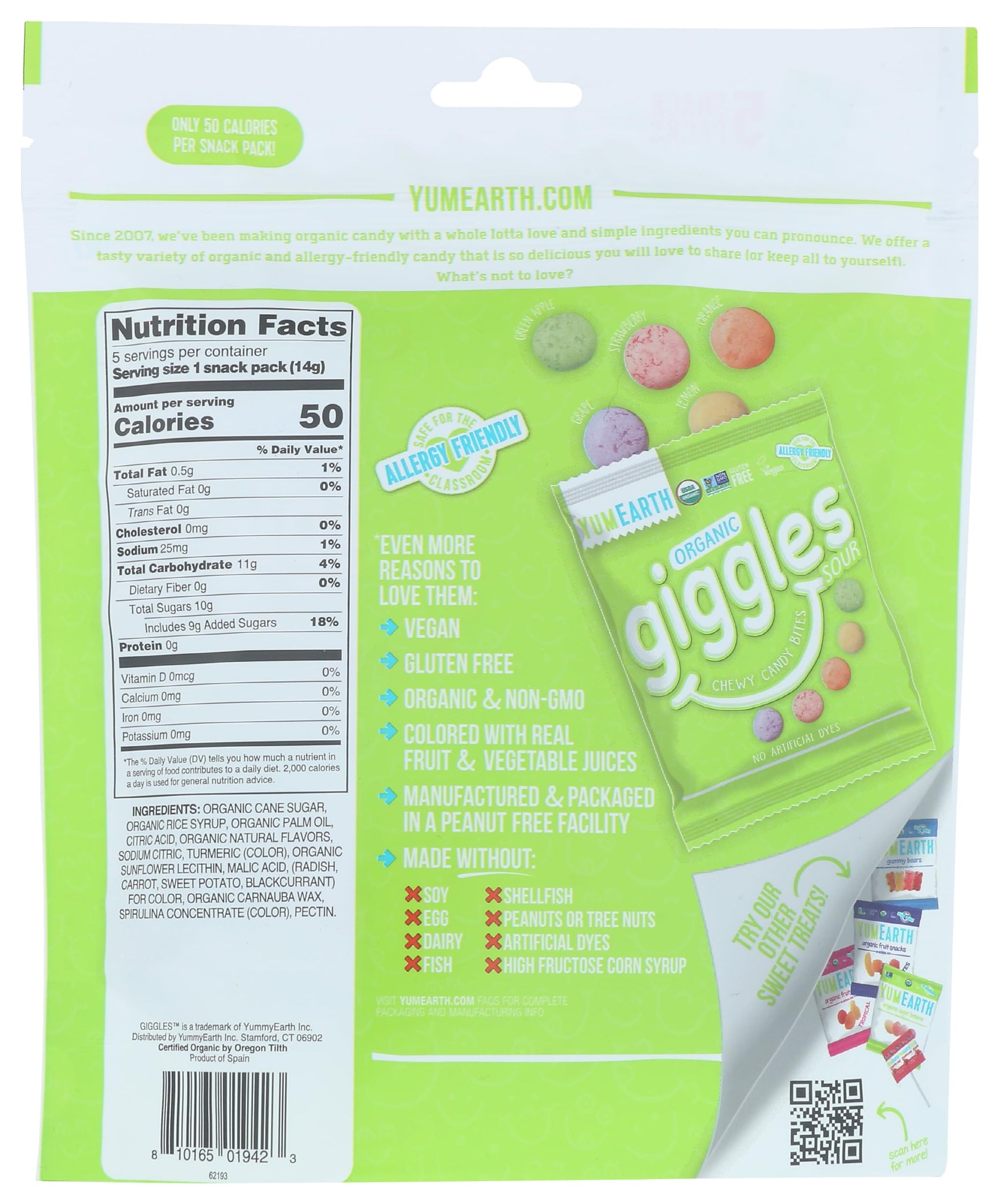 YUMEARTH Organic Sour Giggles, 2.5 OZ
