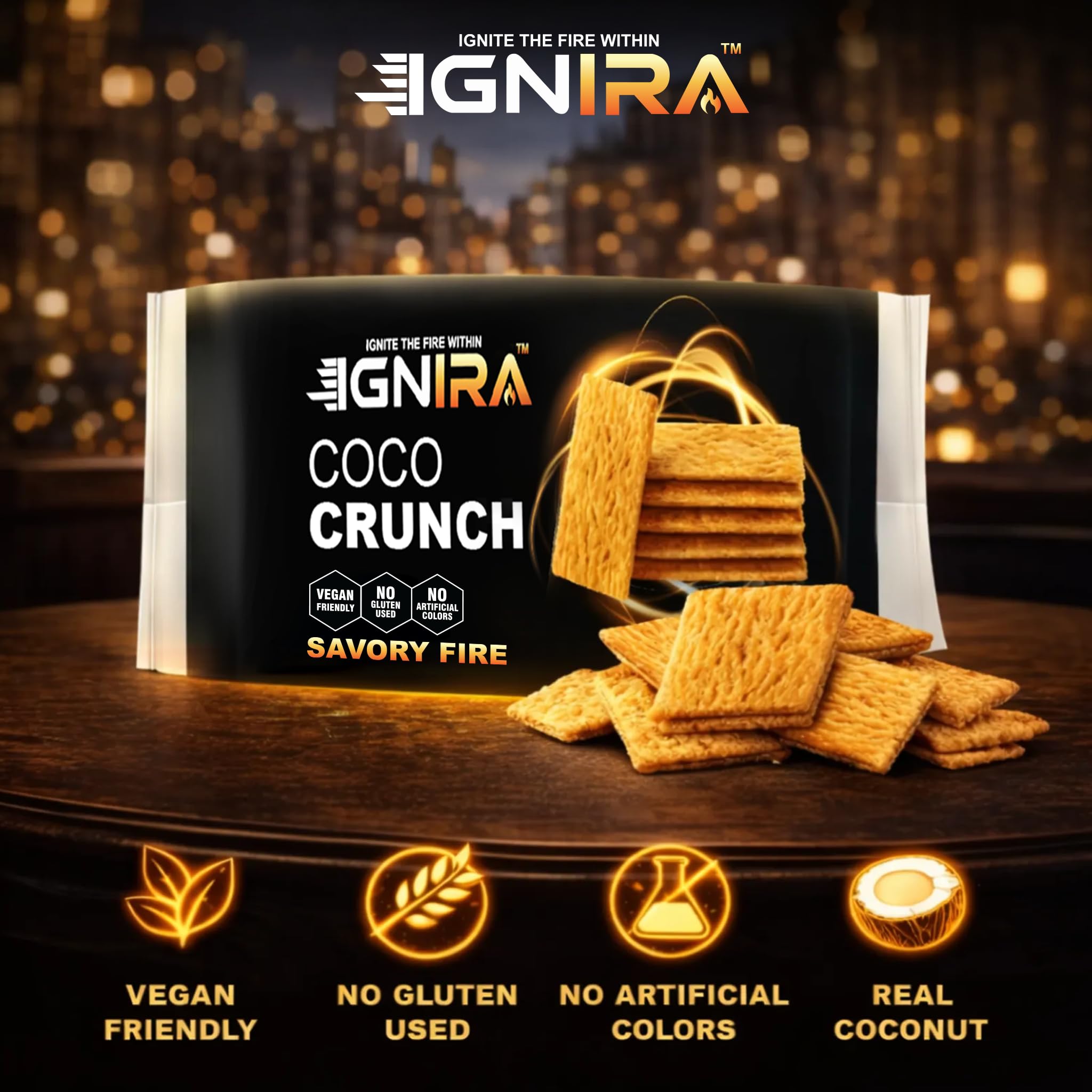 IGNIRA COCO Crunch Coconut Crackers, Crispy Plant-Based Coconut Chips, Toasted Coconut Cookie Thins, Premium Snack Treats, Creative Snacks for Adults