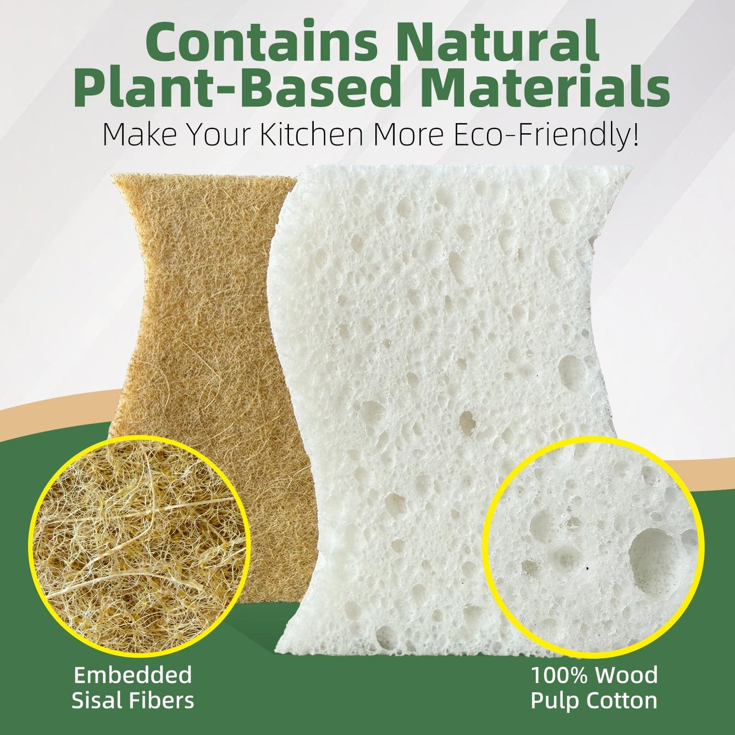 Kitchen Cleaning Sponges, Natural Cellulose Dish Sponge with Coconut Fiber Scrubber for Dishes, Pots and Pans, Eco Friendly Household Cleaning Sponge