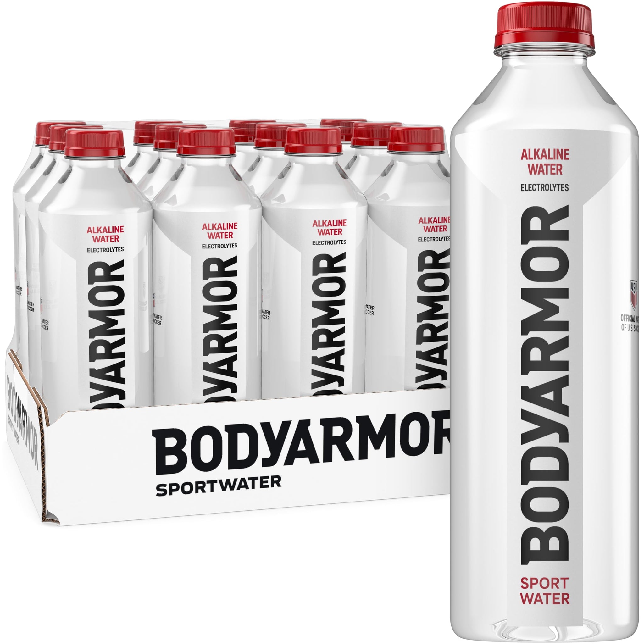 BODYARMOR SportWater Alkaline Water, High Alkaline Bottled Water, pH 9+, 1 Liter (12 Pack), Refreshing Electrolyte Water Pack, Wide Mouth Bottle