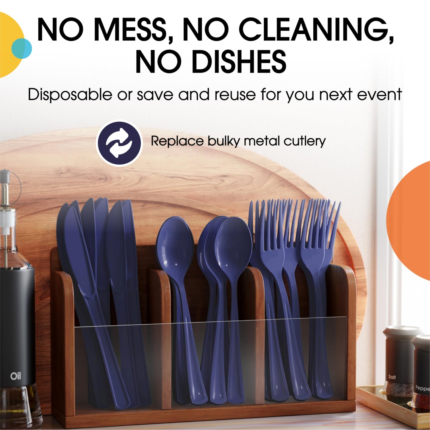 Party Solids Navy Plastic Silverware Heavy Duty 300 Pieces Navy Disposable Silverware Heavy Duty, Utensil Sets, 100 Of Each Forks, Knives & Spoons