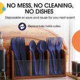 Party Solids Navy Plastic Silverware Heavy Duty 300 Pieces Navy Disposable Silverware Heavy Duty, Utensil Sets, 100 Of Each Forks, Knives & Spoons