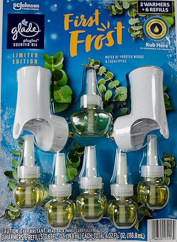 Glade Plugins Scented Oils, First Frost, 2 Warmers + 6 Refills