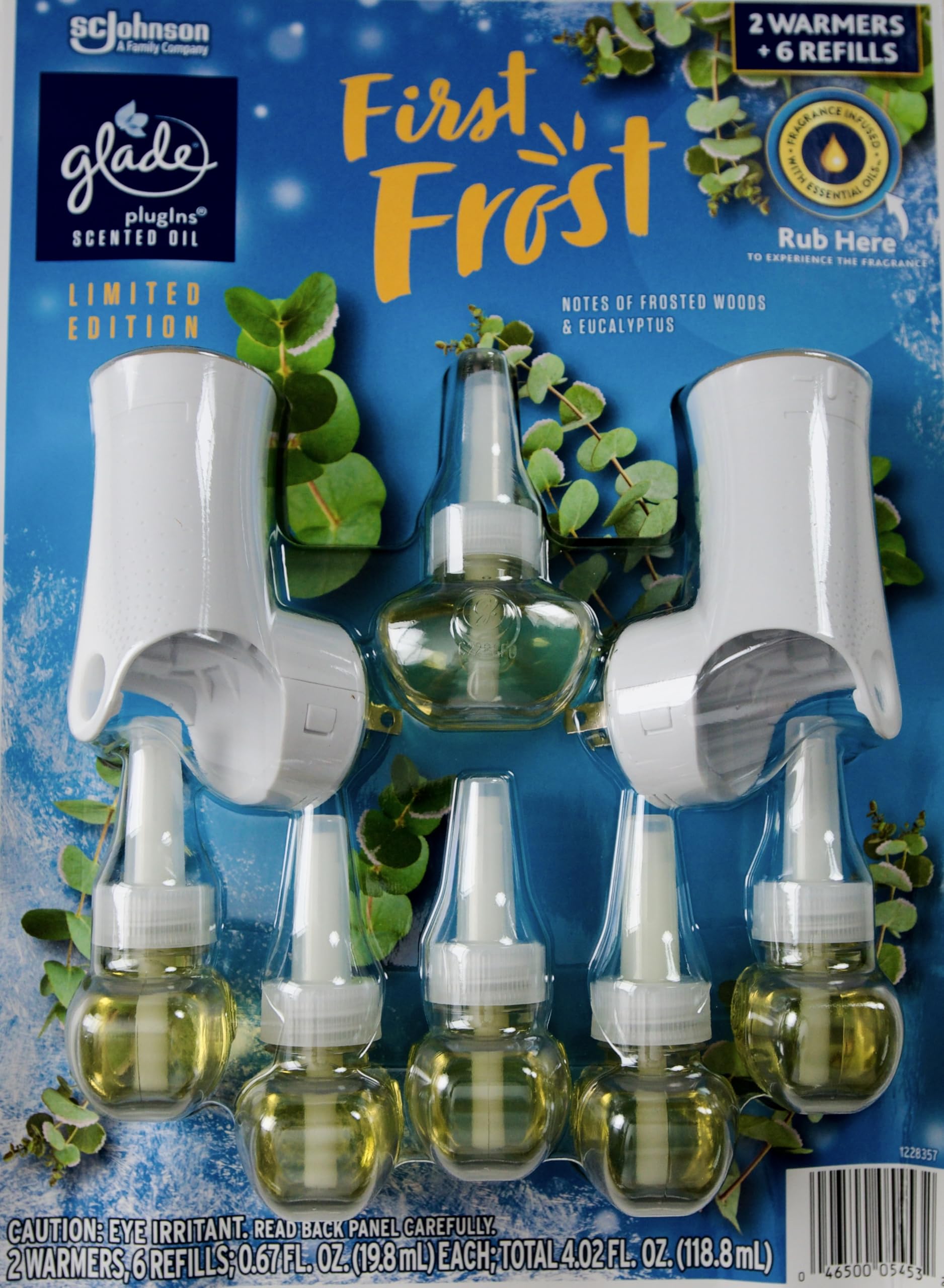 Glade Plugins Scented Oils, First Frost, 2 Warmers + 6 Refills