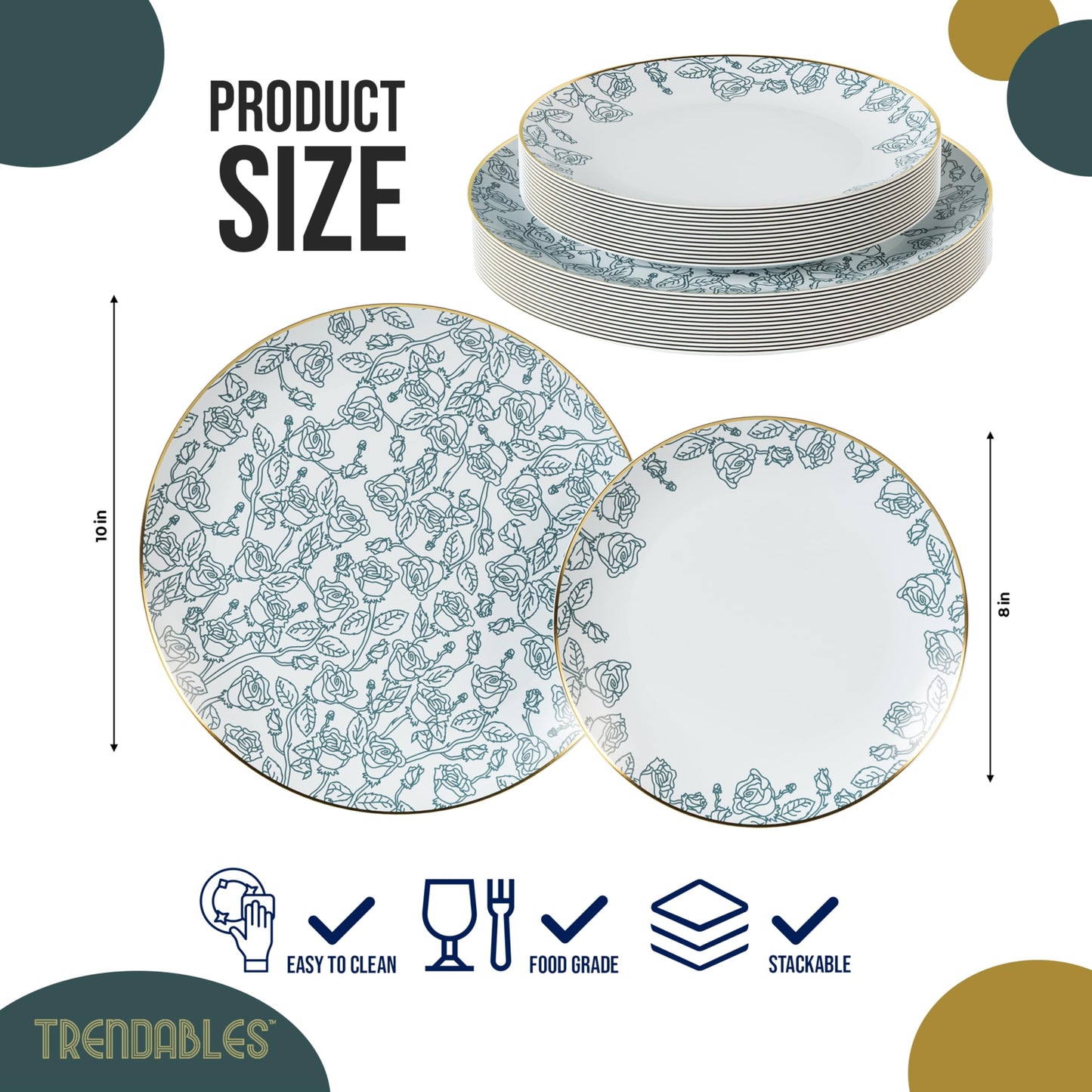 Trendables 40-Piece Plastic Disposable Plates Set For 20 Guests | 8" & 10" Dessert & Dinner Floral Plates | Wedding Ready
