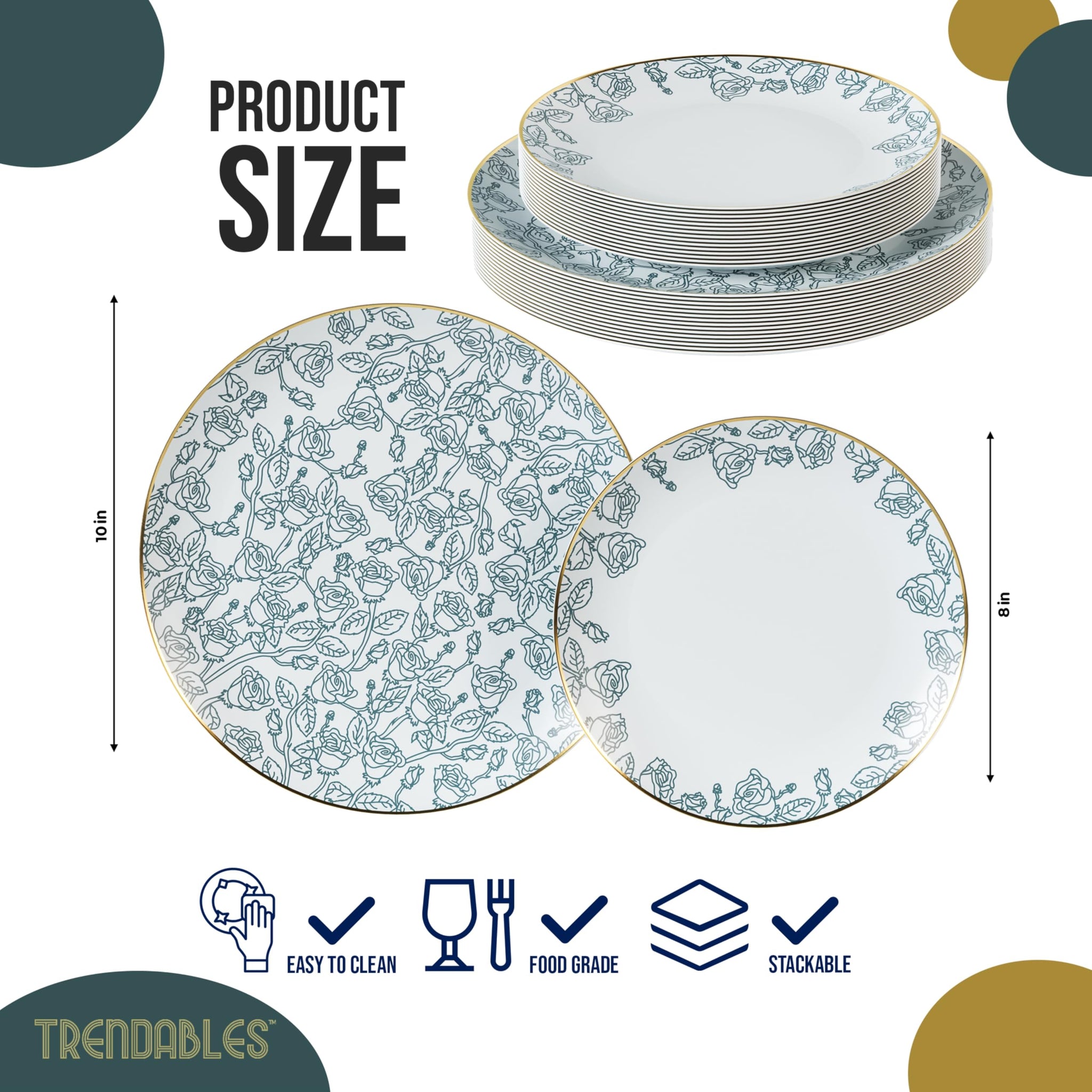 Trendables 40-Piece Plastic Disposable Plates Set For 20 Guests | 8" & 10" Dessert & Dinner Floral Plates | Wedding Ready