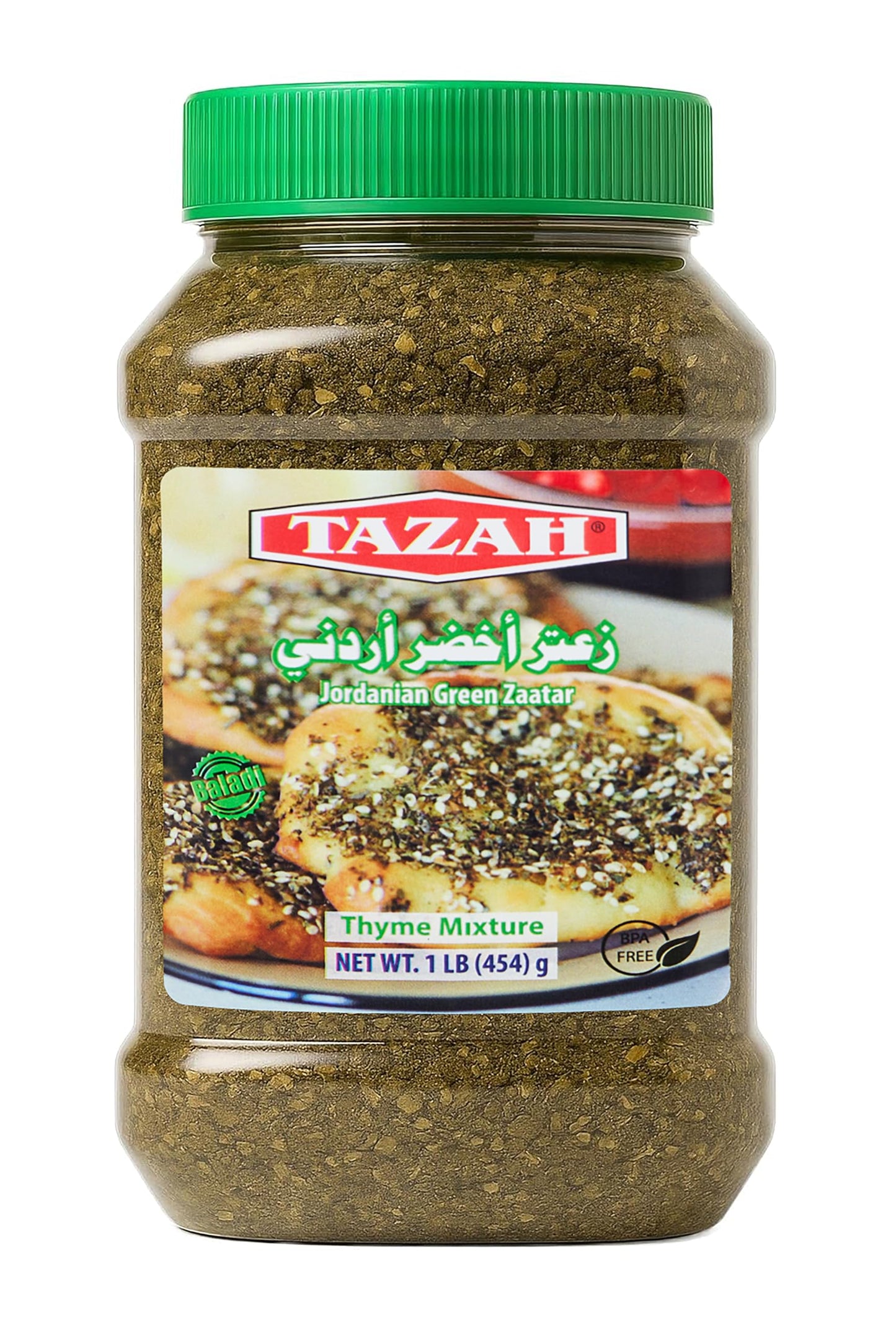 Tazah Zaatar Seasoning 16oz Jordanian Za'atar Thyme Mixture Green Zatar Mediterranean Seasoning in Jar (1lb 454g)