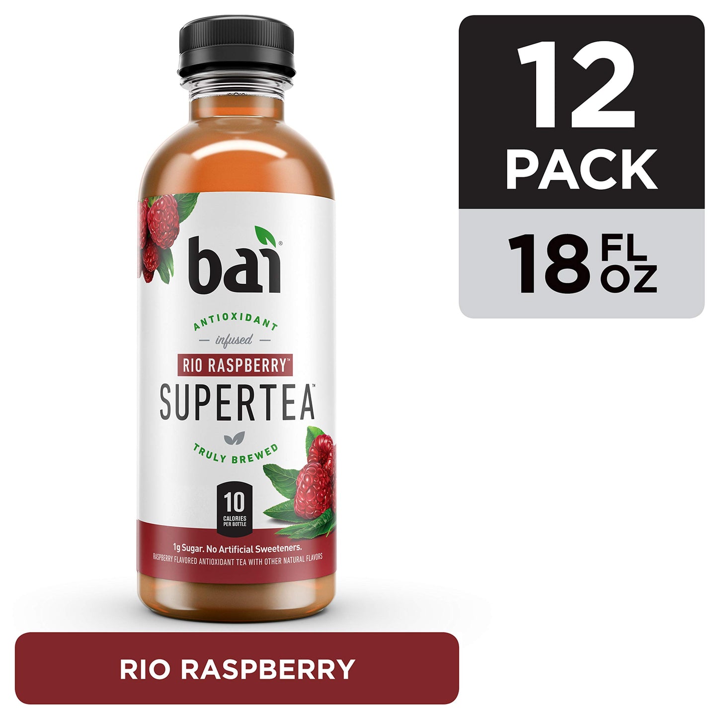 Bai Iced Tea, Rio Raspberry, Antioxidant Infused Supertea, Crafted with Real Tea (Black Tea, White Tea), 18 Fl Oz (Pack of 12)