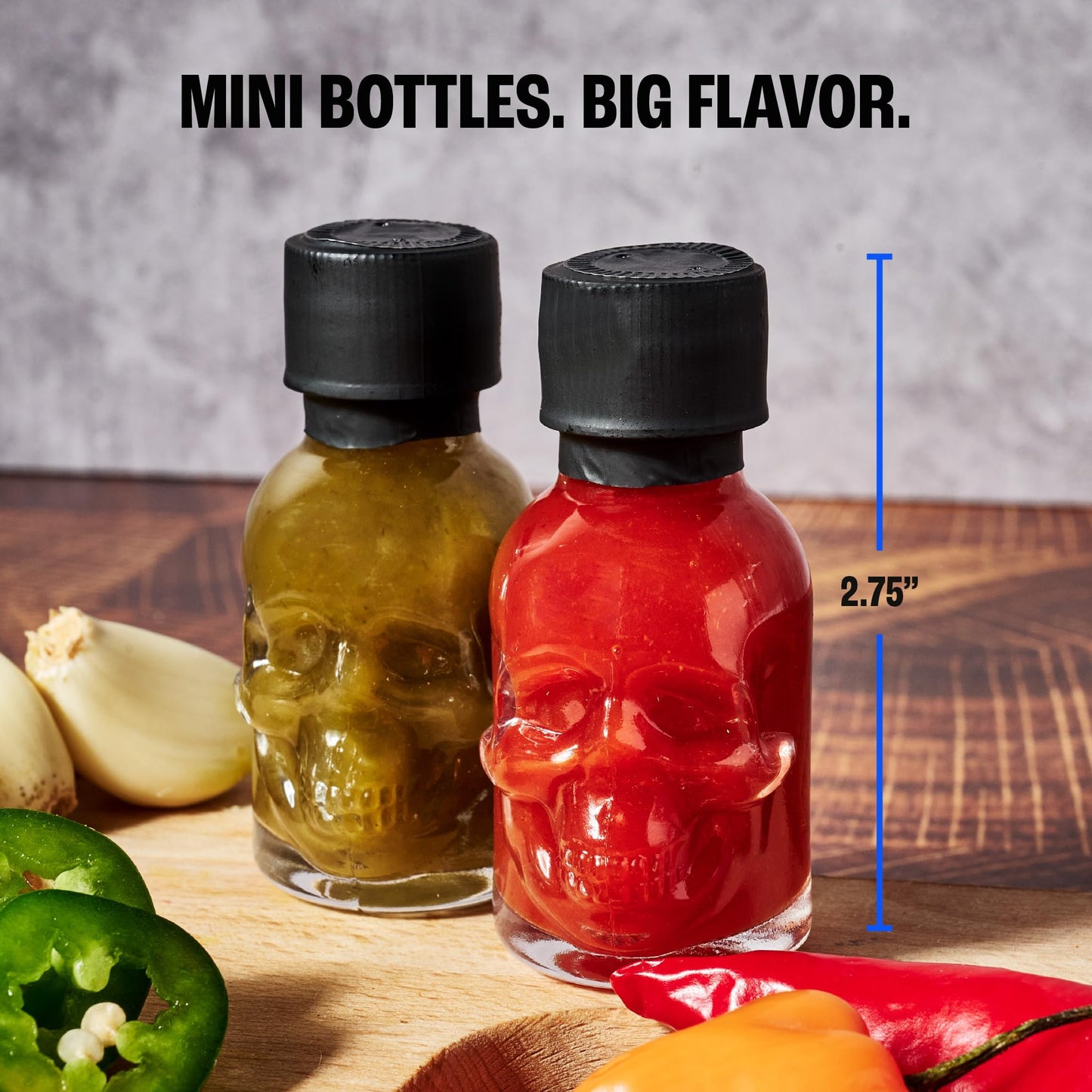 Man Crates, Hot Sauce Inferno Flight, Includes 21 Flavors in Skull-Shaped Mini Hot Sauce Bottles, Spicy Challenge with Habanero, Ghost Pepper & More