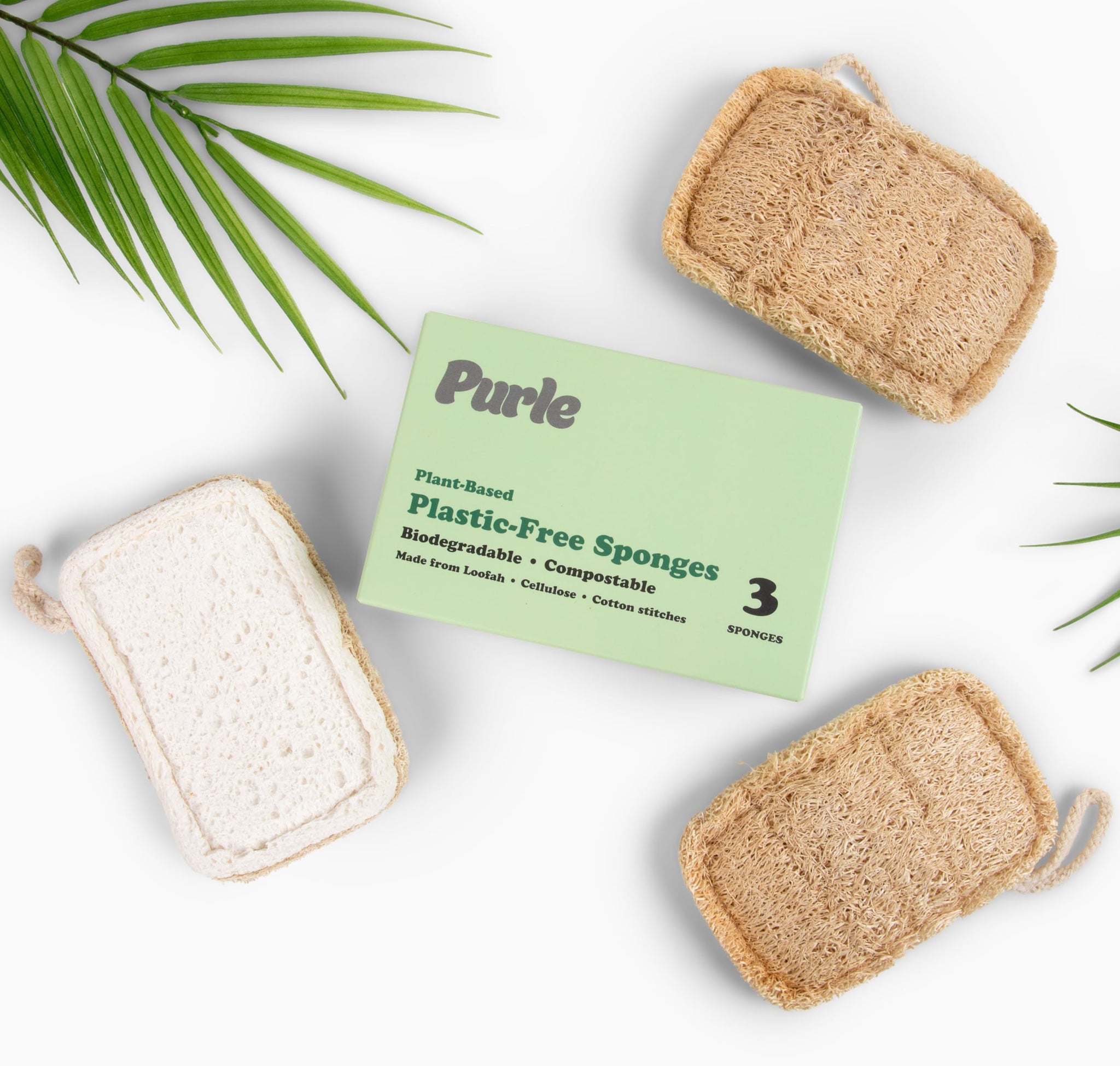 Purle Natural Kitchen Sponges, Eco-Friendly, Compostable Dish Sponges, Loofah & Cellulose Scrubbers, Plastic-Free, Zero-Waste, Biodegradable, Durable