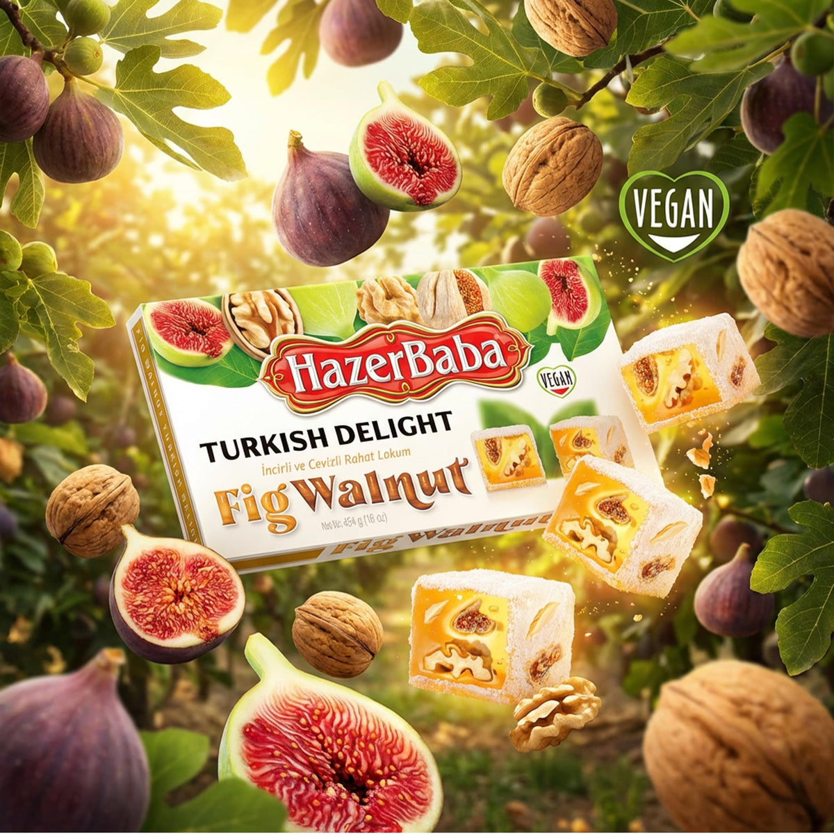 HazerBaba Turkish Delight Candy with Fig & Walnut, 16oz (Pack of 1),