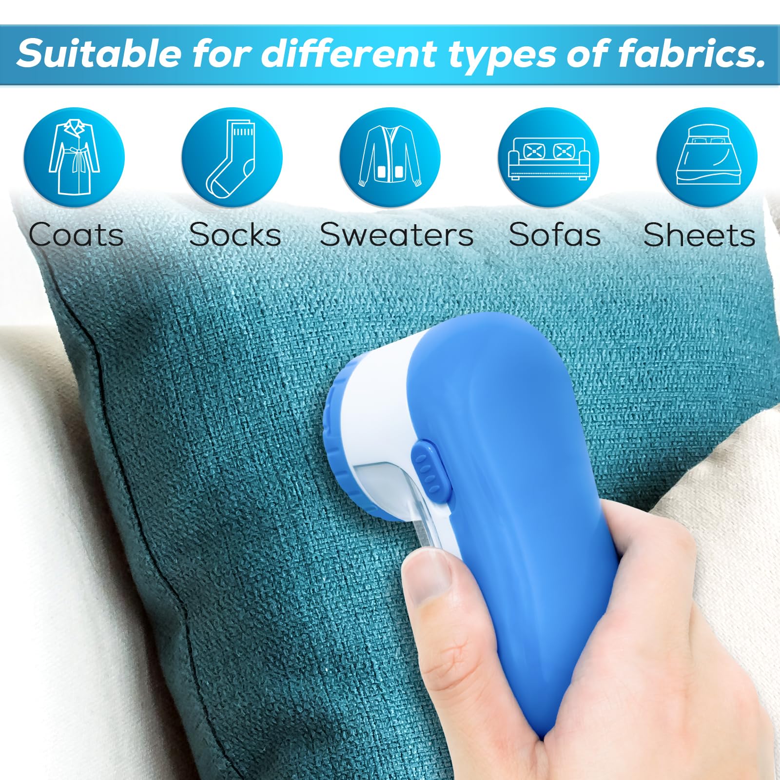 Fabric Shaver Lint Remover, AW union USB Powered Lint Shaver Efficiently Remove Lints from Fabrics, Clothes, Upholstery - 70" Cord - 2 Replacement