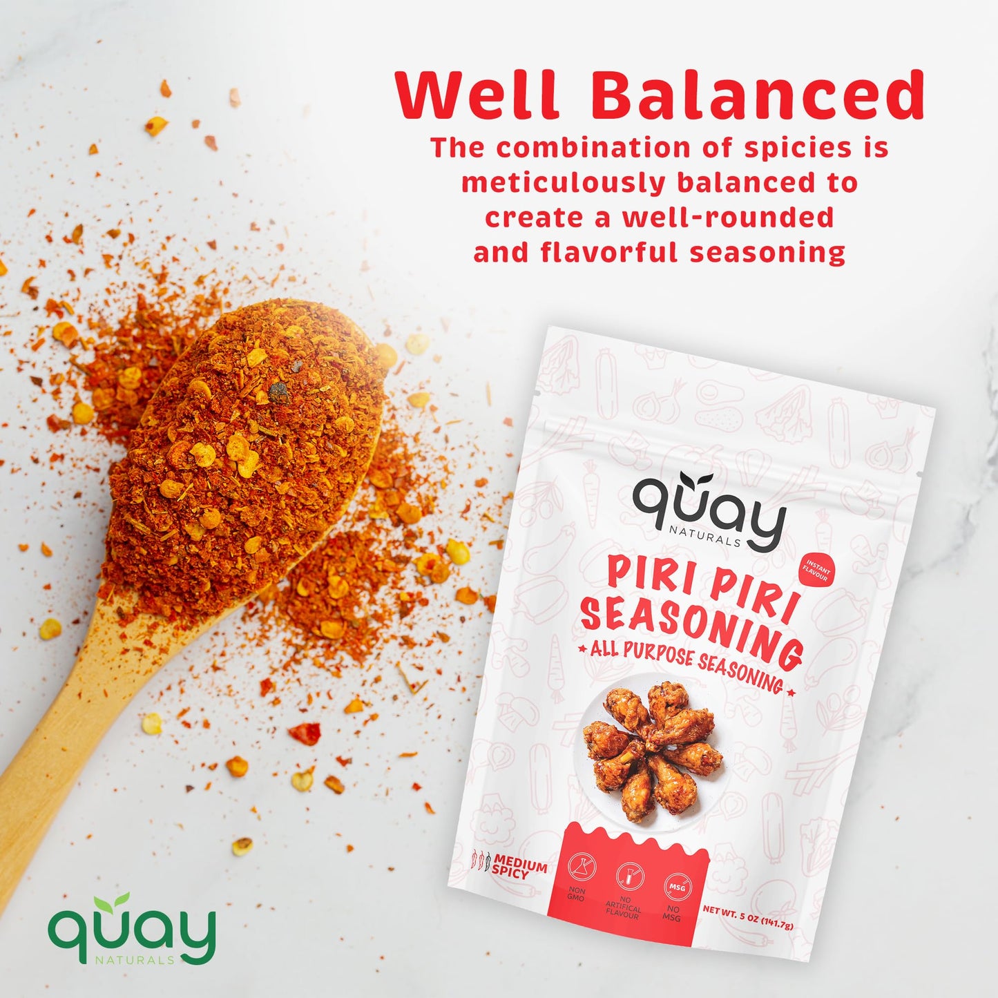 Quay Naturals Piri Piri Seasoning Mix, 5 oz - Original Flavor - Perfect for Chicken, Seafood & Fries - Multi Purpose Peri Peri Spice Rub & Blend - No