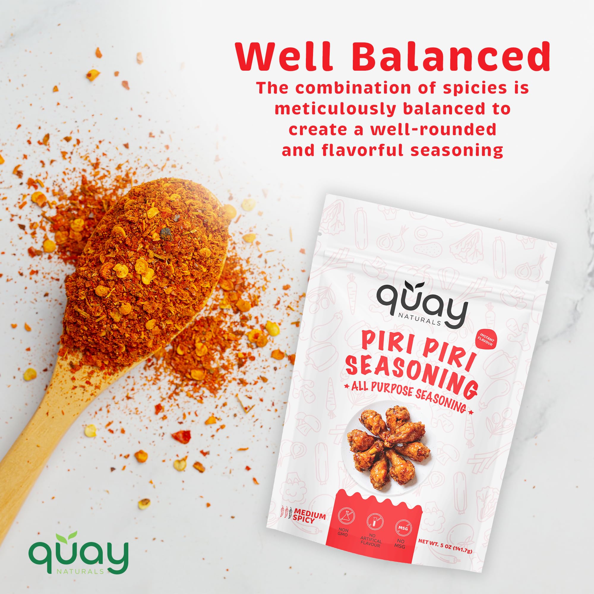Quay Naturals Piri Piri Seasoning Mix, 5 oz - Original Flavor - Perfect for Chicken, Seafood & Fries - Multi Purpose Peri Peri Spice Rub & Blend - No