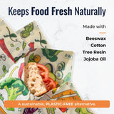 ZWS Essentials Beeswax Wraps, Reusable Cotton Food Storage Set for Kitchen, Lunch, Bread, Snacks, Bowls. Eco-Friendly Plastic-Free Alternative. 3-Pack