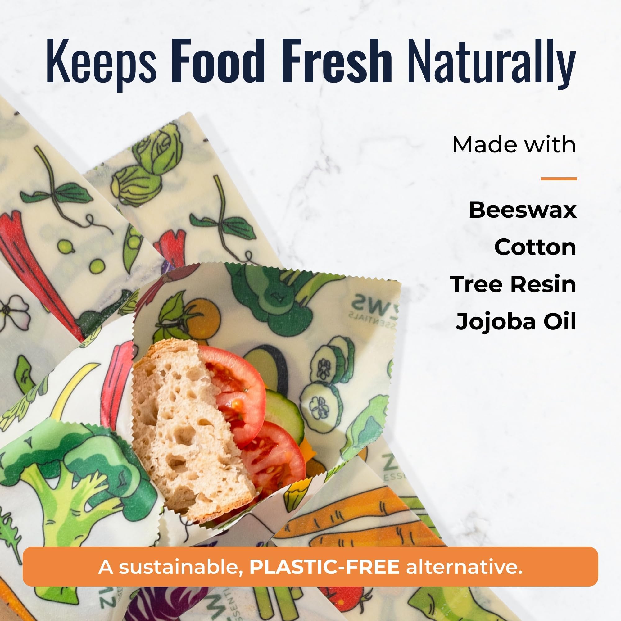 ZWS Essentials Beeswax Wraps, Reusable Cotton Food Storage Set for Kitchen, Lunch, Bread, Snacks, Bowls. Eco-Friendly Plastic-Free Alternative. 3-Pack