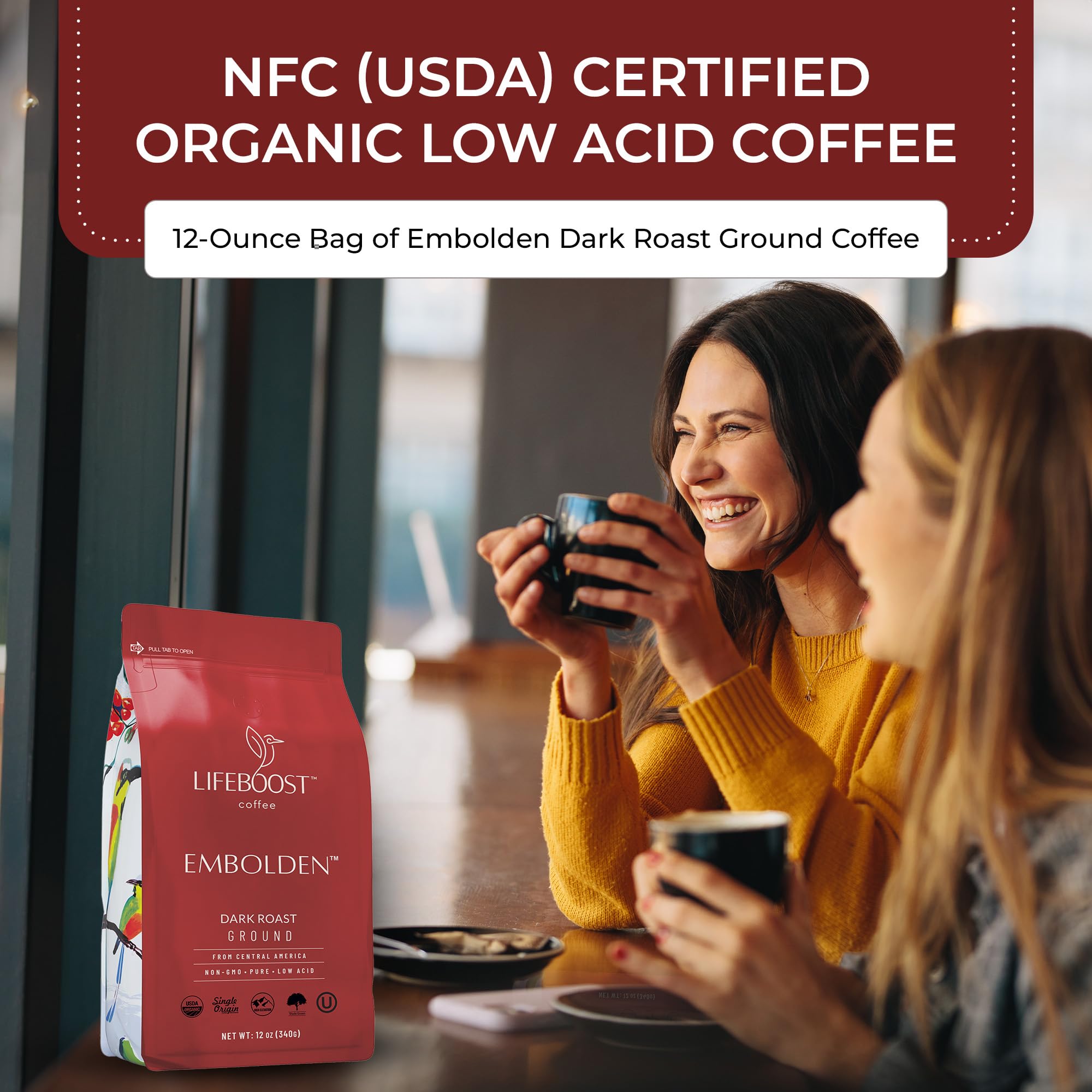 Lifeboost Dark Roast Ground Coffee - Non-GMO Low Acid Single Origin USDA Organic Dark Roast Coffee - Third Party Tested For Mycotoxins & Pesticides