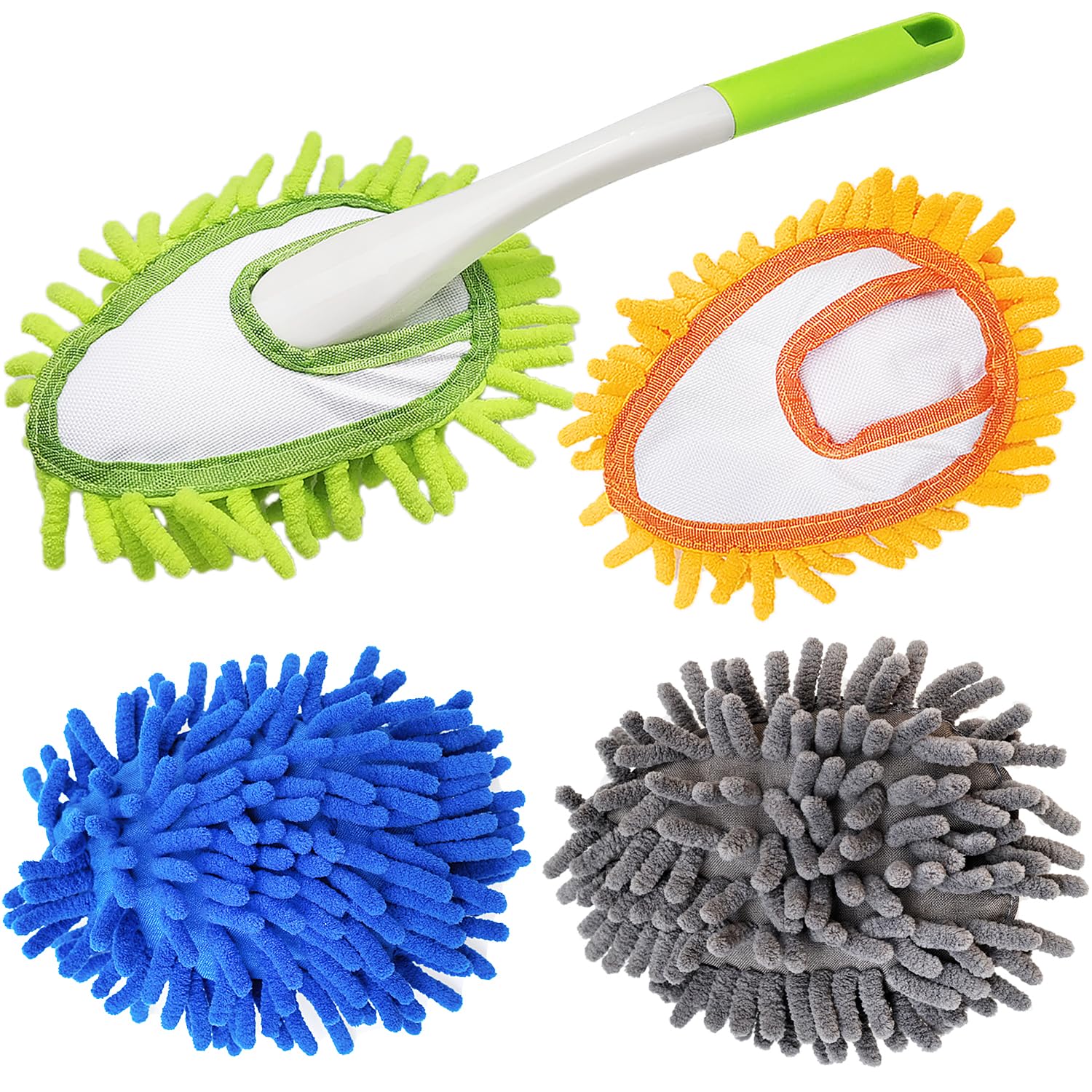 Microfiber Duster for Cleaning, Hand Washable Dusters with 4 pcs Replaceable Microfiber Head,Wet and Dry Use, Detachable Cleaning Supplies for Office