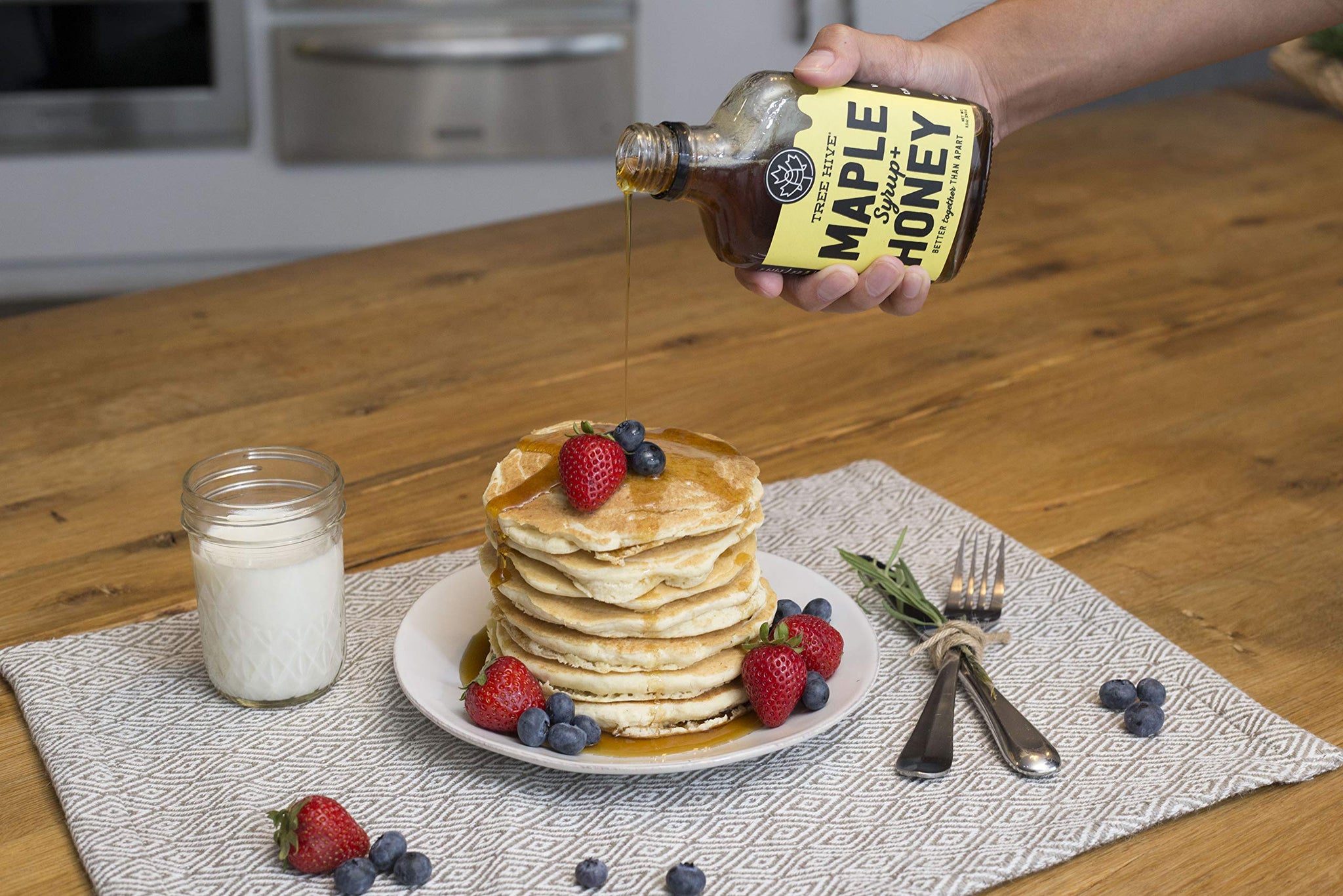 TREE HIVE Syrup - 8.5 oz Glass Bottle - Pure Maple and Raw Honey - Natural Topping for Pancakes and Waffles - Kids and Adult-Approved Taste
